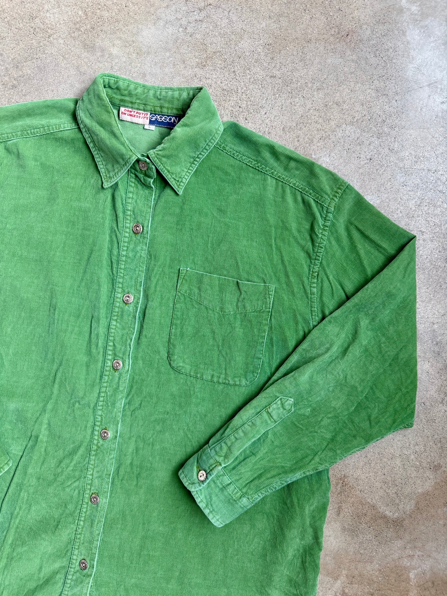 Vintage 1970s Sasson Green Button-Up Corduroy Shirt | Large