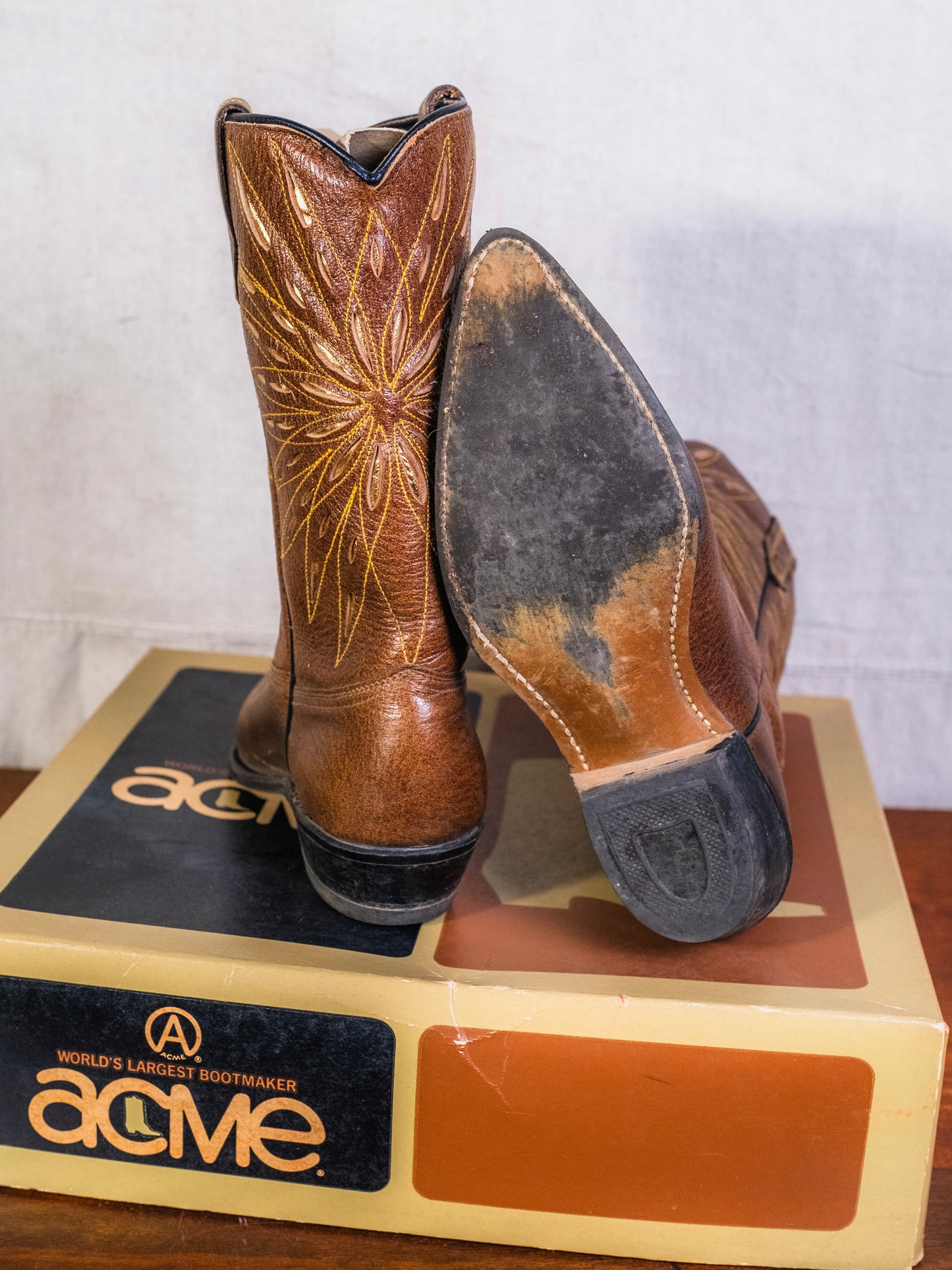Vintage 1960s ACME Sunburst Brown Leather Cowboy Boots | Women’s 6
