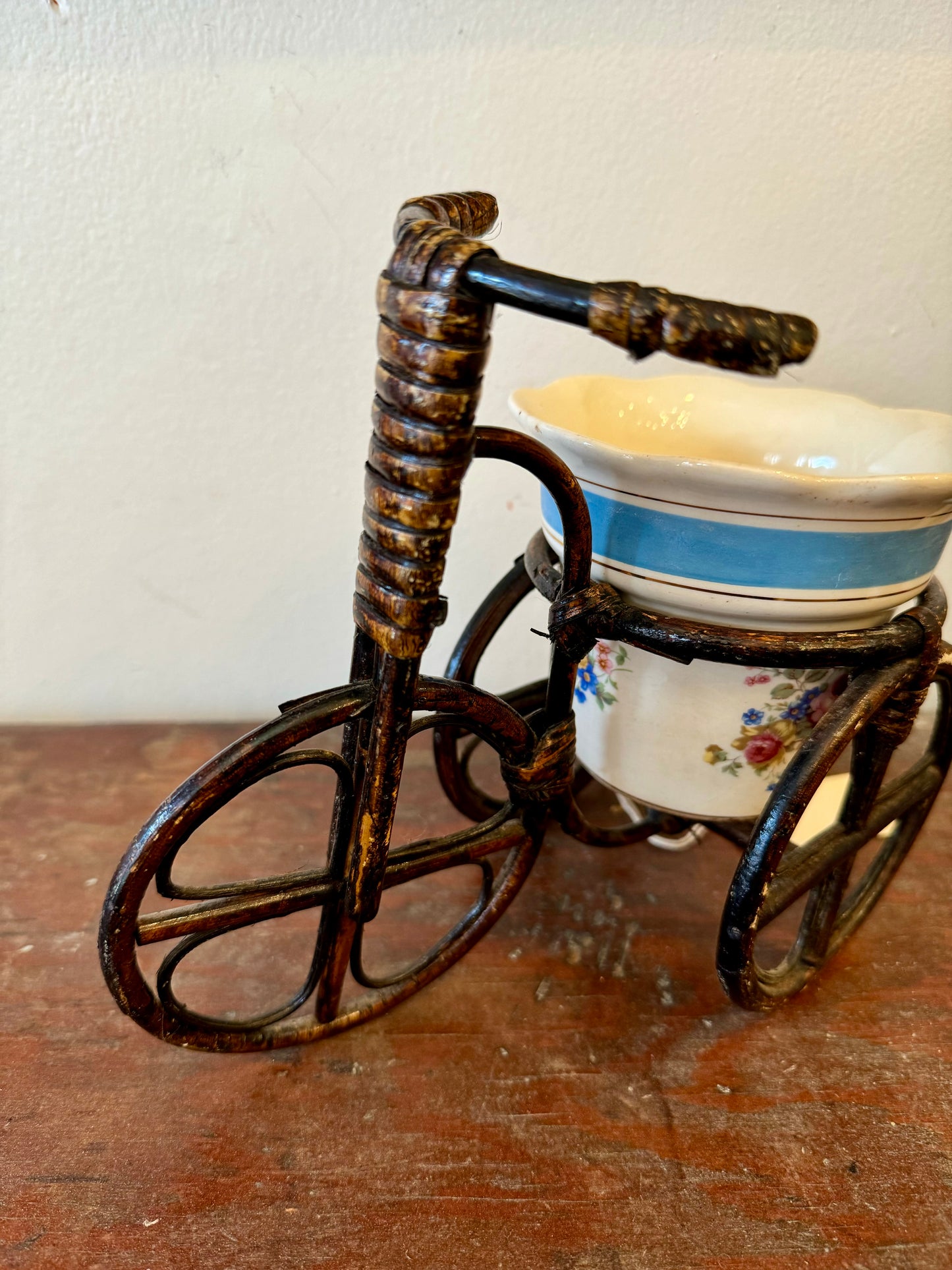 Vintage Rattan Bicycle Planter