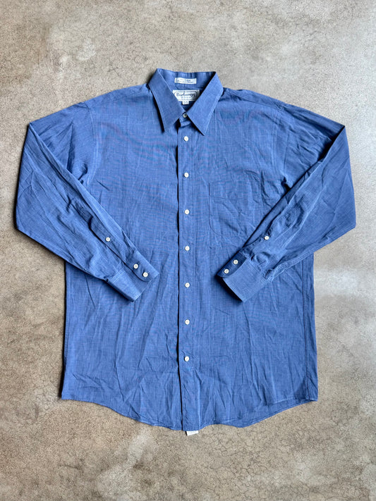 Vintage 1990s Burberrys Blue Cotton Dress Shirt | 16-33