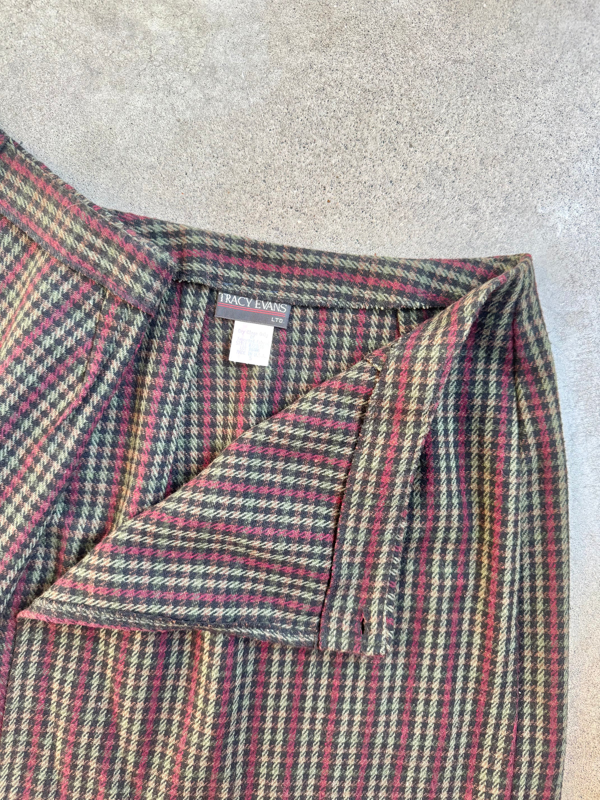 Vintage 1990s Tracy Evans Plaid Wool-Blend Mini Wrap Skirt | Waist 25”