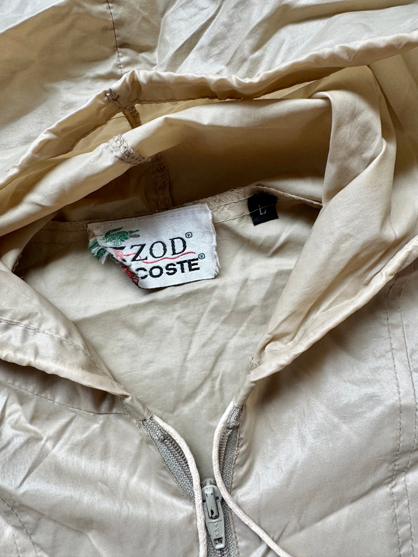 Vintage 1980s Izod Lacoste Tan Quarter-Zip Pullover Windbreaker | Large