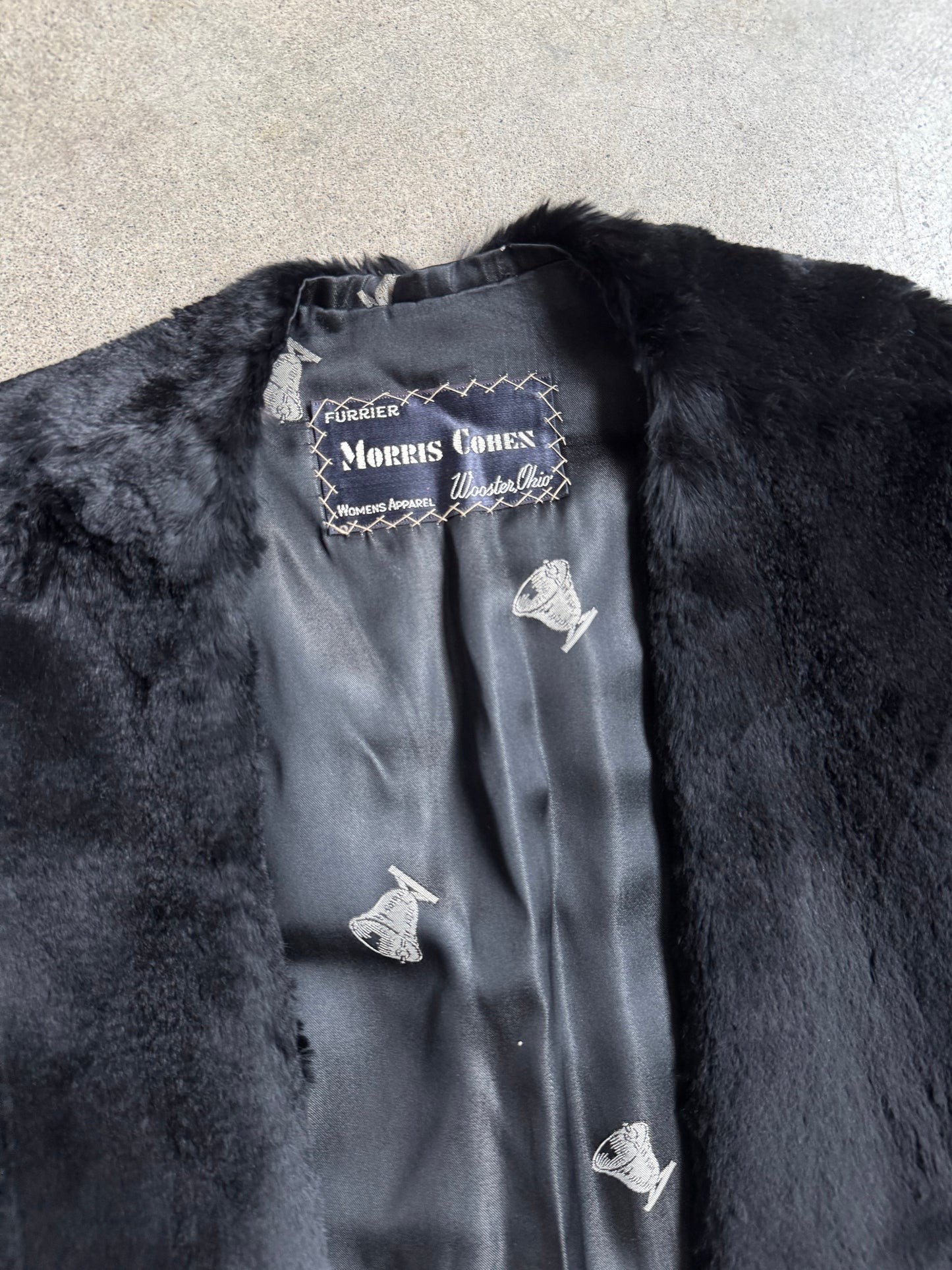 Vintage 1940s Morris Cohen Black Shaved Rabbit Fur Stole