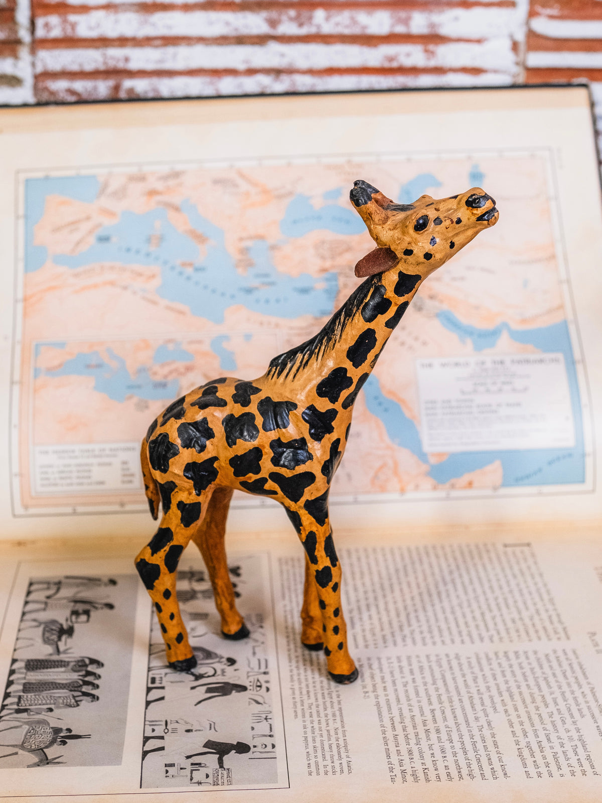 Vintage Leather-Wrapped Hand-Painted Giraffe Figurine