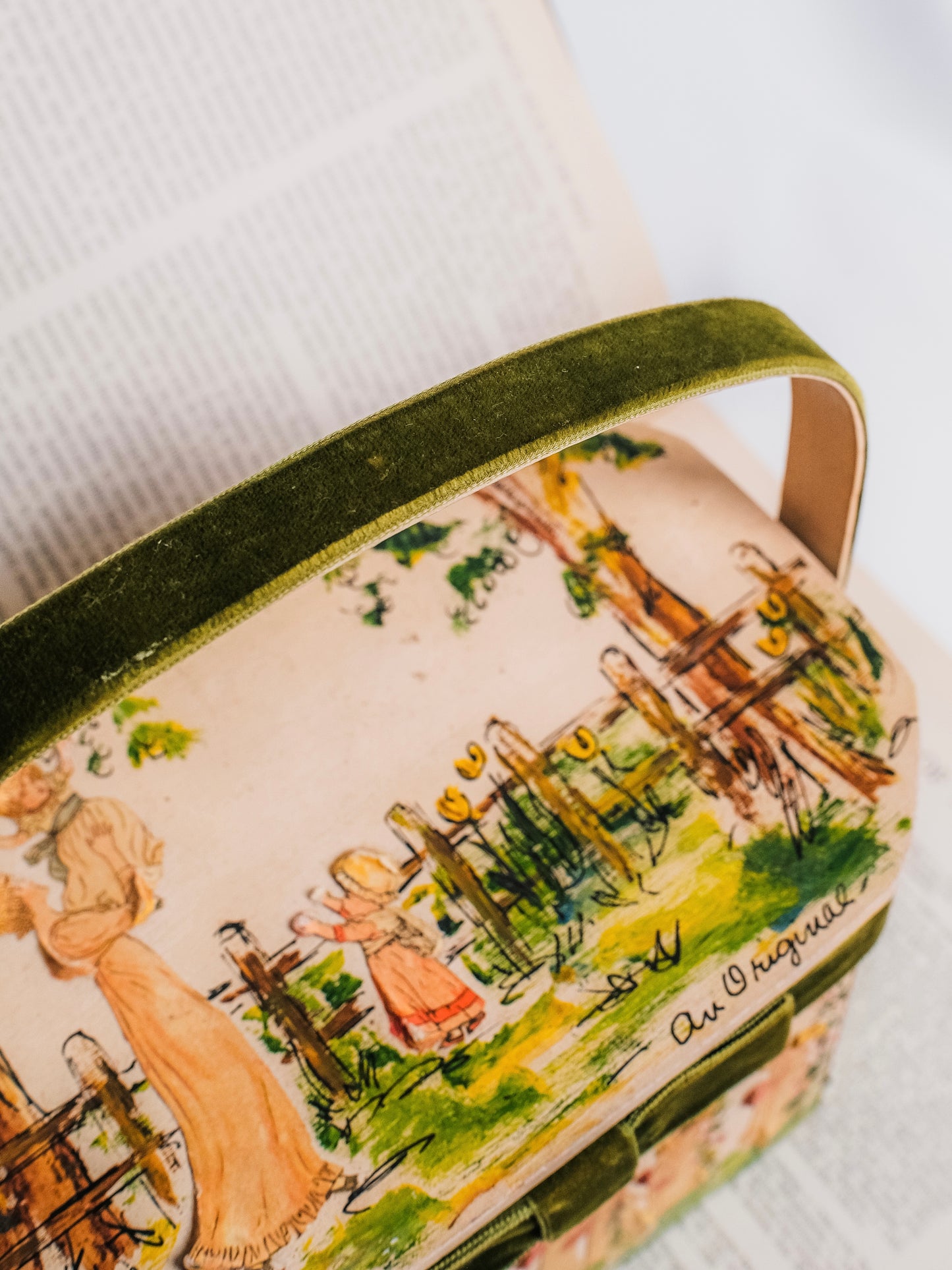 Vintage 1960s Handmade Regency-Style Painted Wood Box Handbag