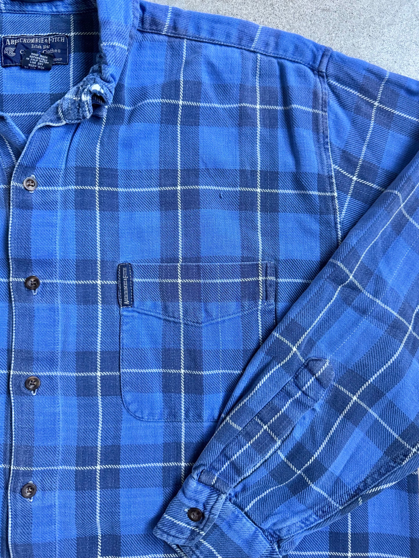 Vintage 1990s Abercrombie & Fitch “The Big Shirt” Blue Plaid Cotton Flannel | Large