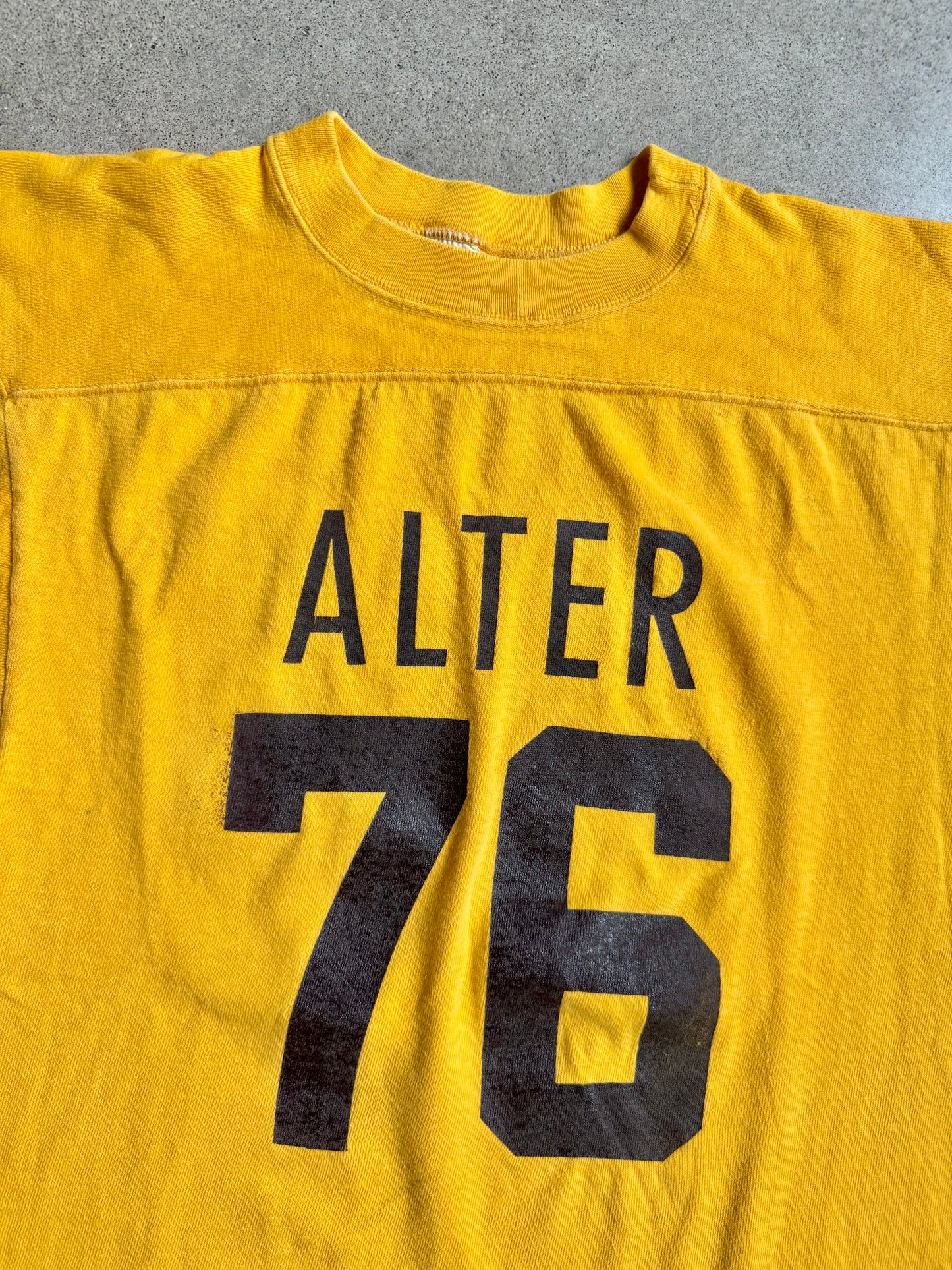 Vintage Champion “Alter 76” Yellow Cotton Athletic Football Tee | Large