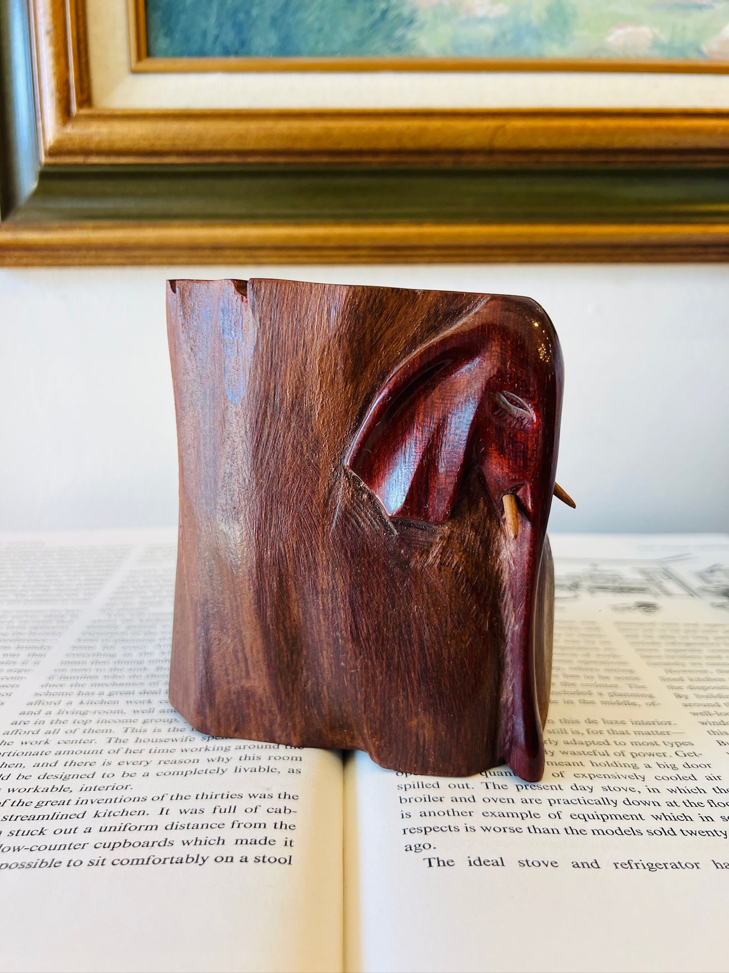 Vintage Wood Carved Elephant Ashtray