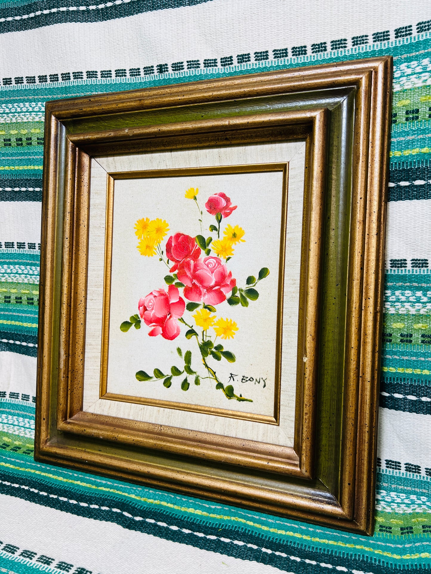 Vintage 1960s Floral Canvas Framed Oil Painting