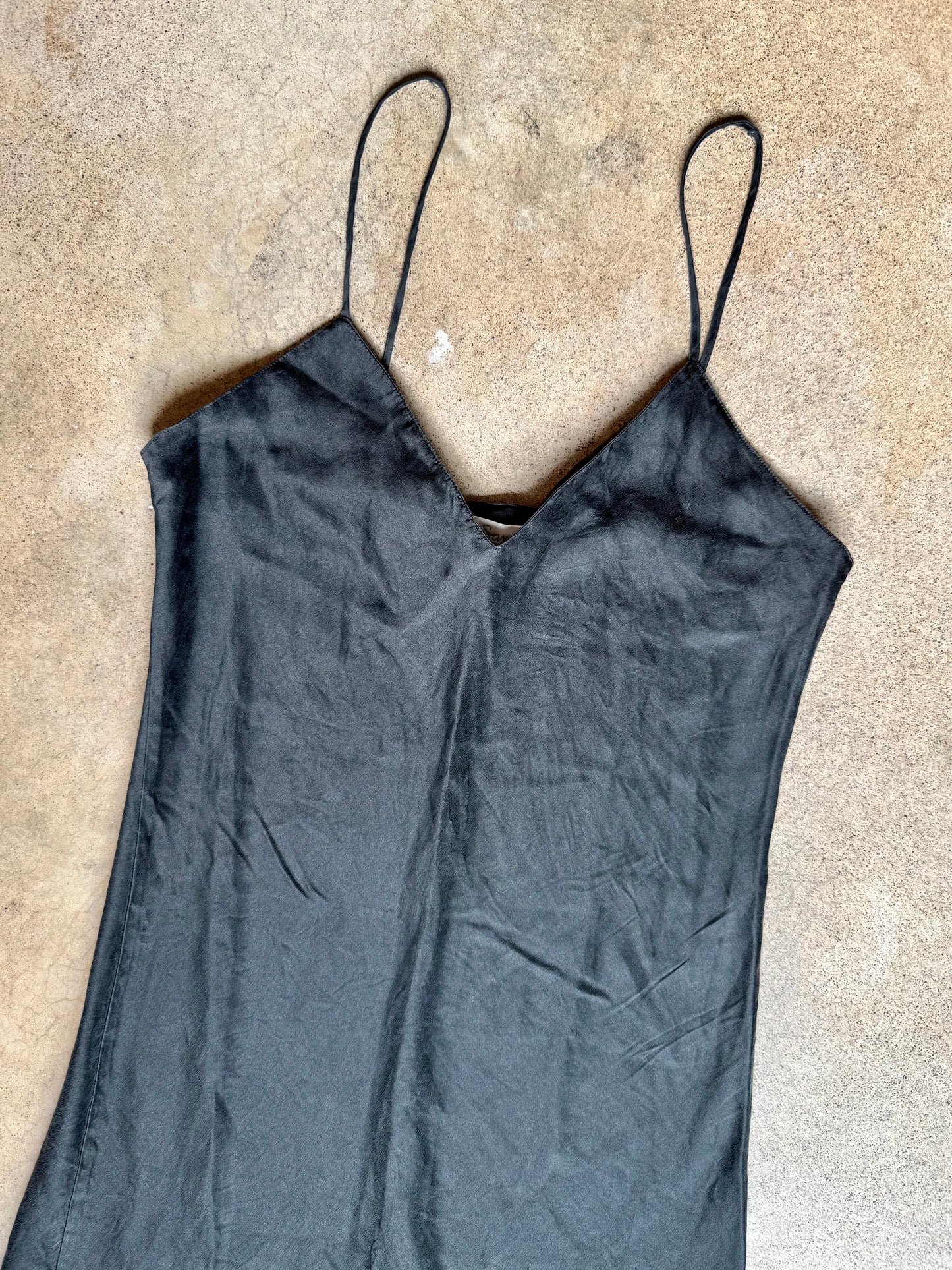 Vintage 1980s Sami New York for Montaldo’s 100% Silk Black Slip Dress | Small