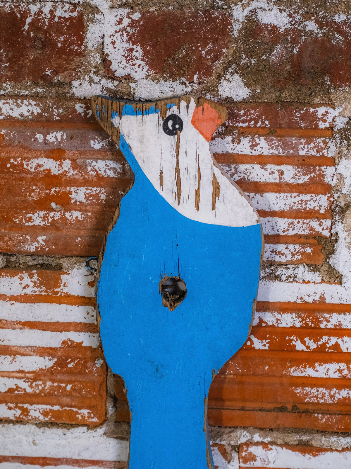 Vintage Folk Art Hand-Painted Wooden Bird