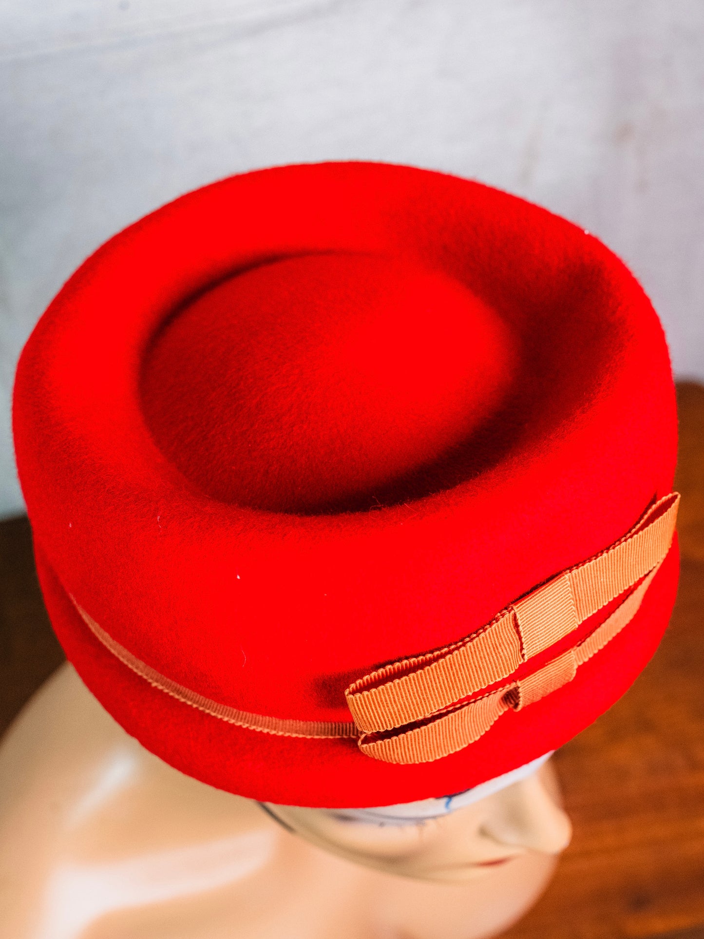 Vintage 1950s Neco Red Wool Pillbox Hat