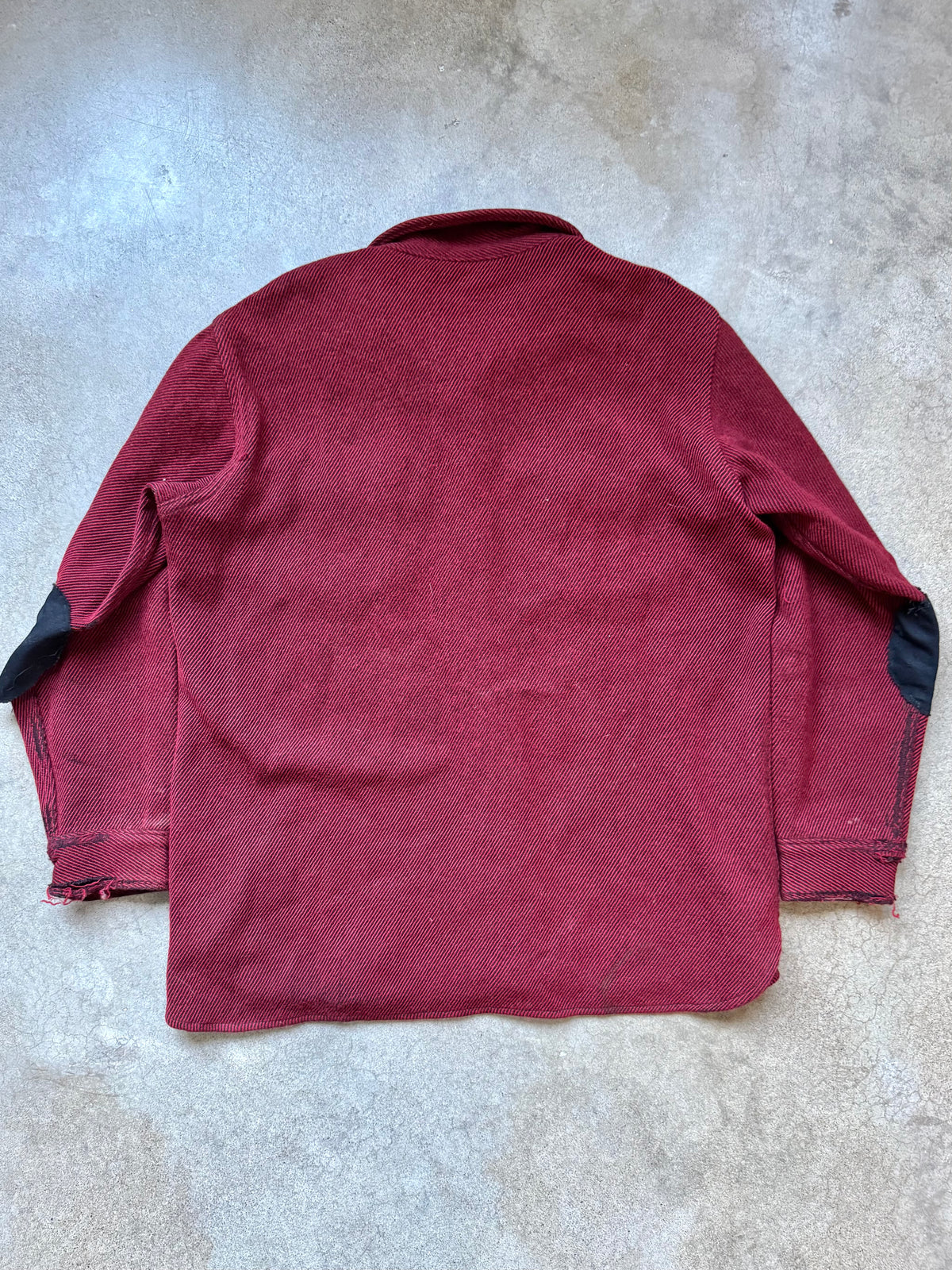 Vintage 1980s L.L. Bean Red & Black Woven Wool Elbow Patched Shirt Jacket | XL