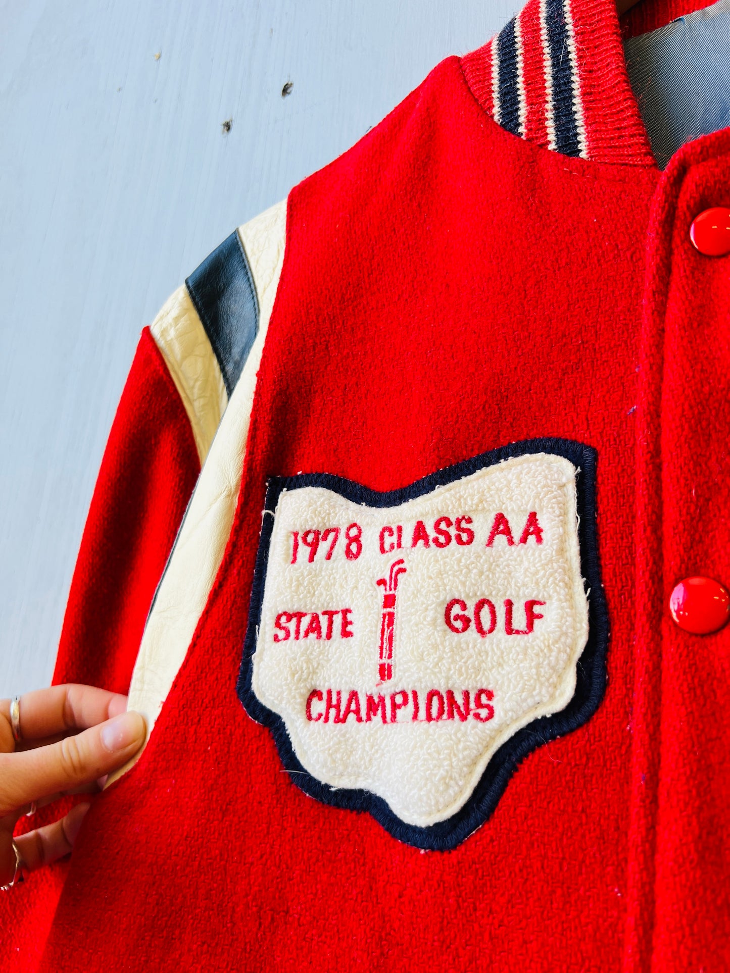 Vintage 1978-79 Red 100% Wool State Golf Championship Letterman Jacket