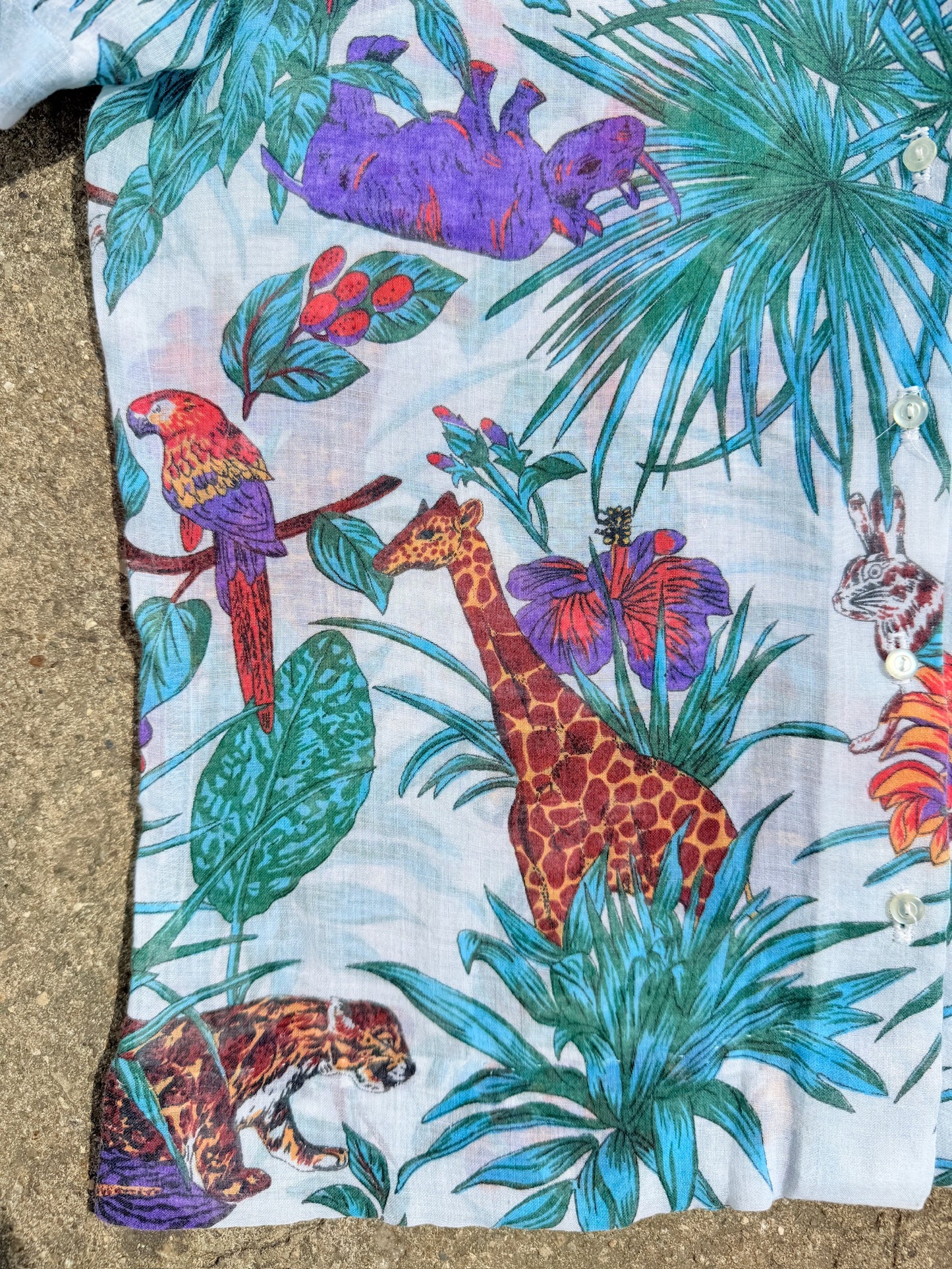 Vintage Elles Belles Tropical Print Button Down Shirt | L-XL
