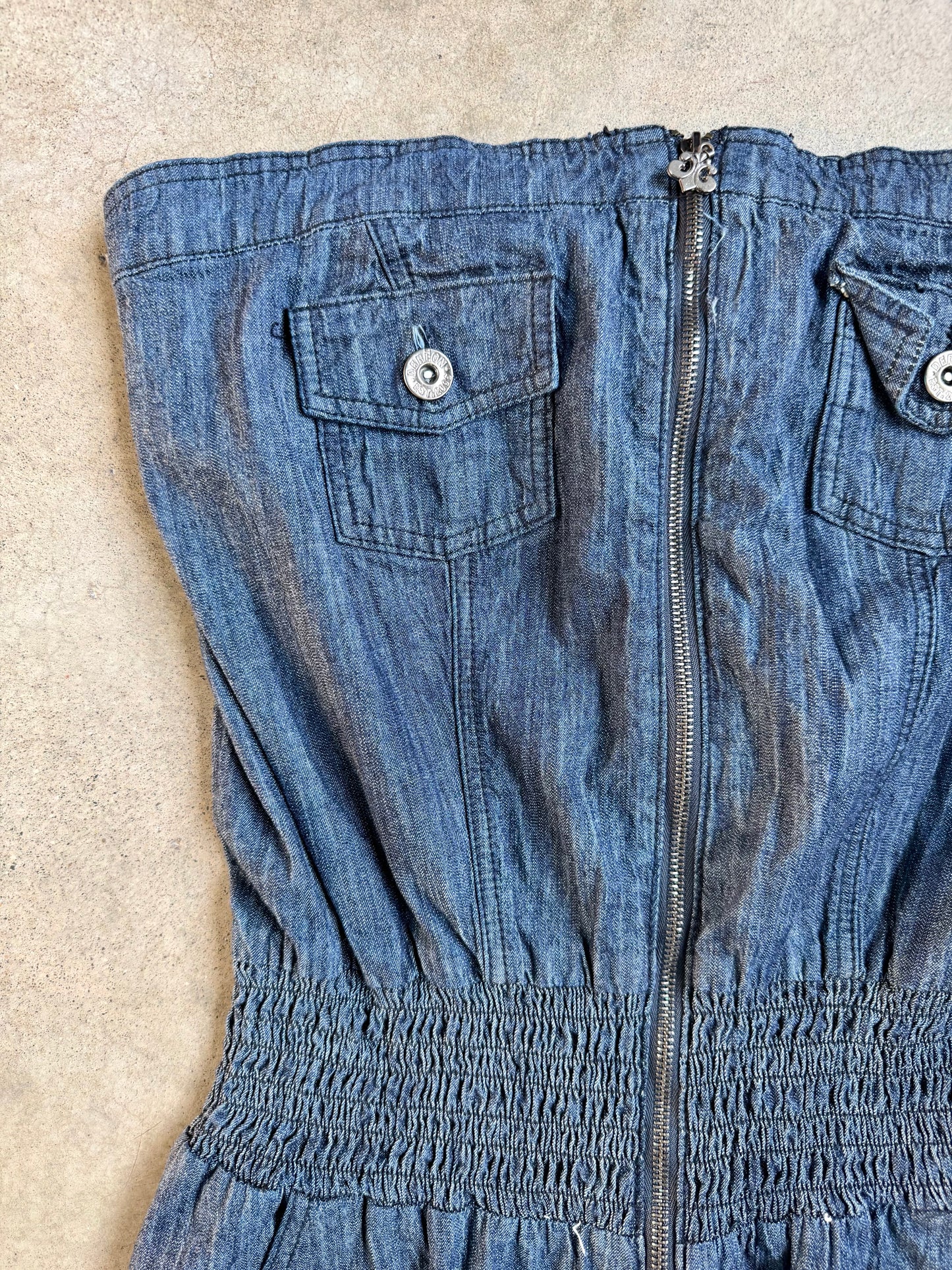 2000s Deréon Zip-Front Strapless Utility-Style Denim Jumpsuit | 1X