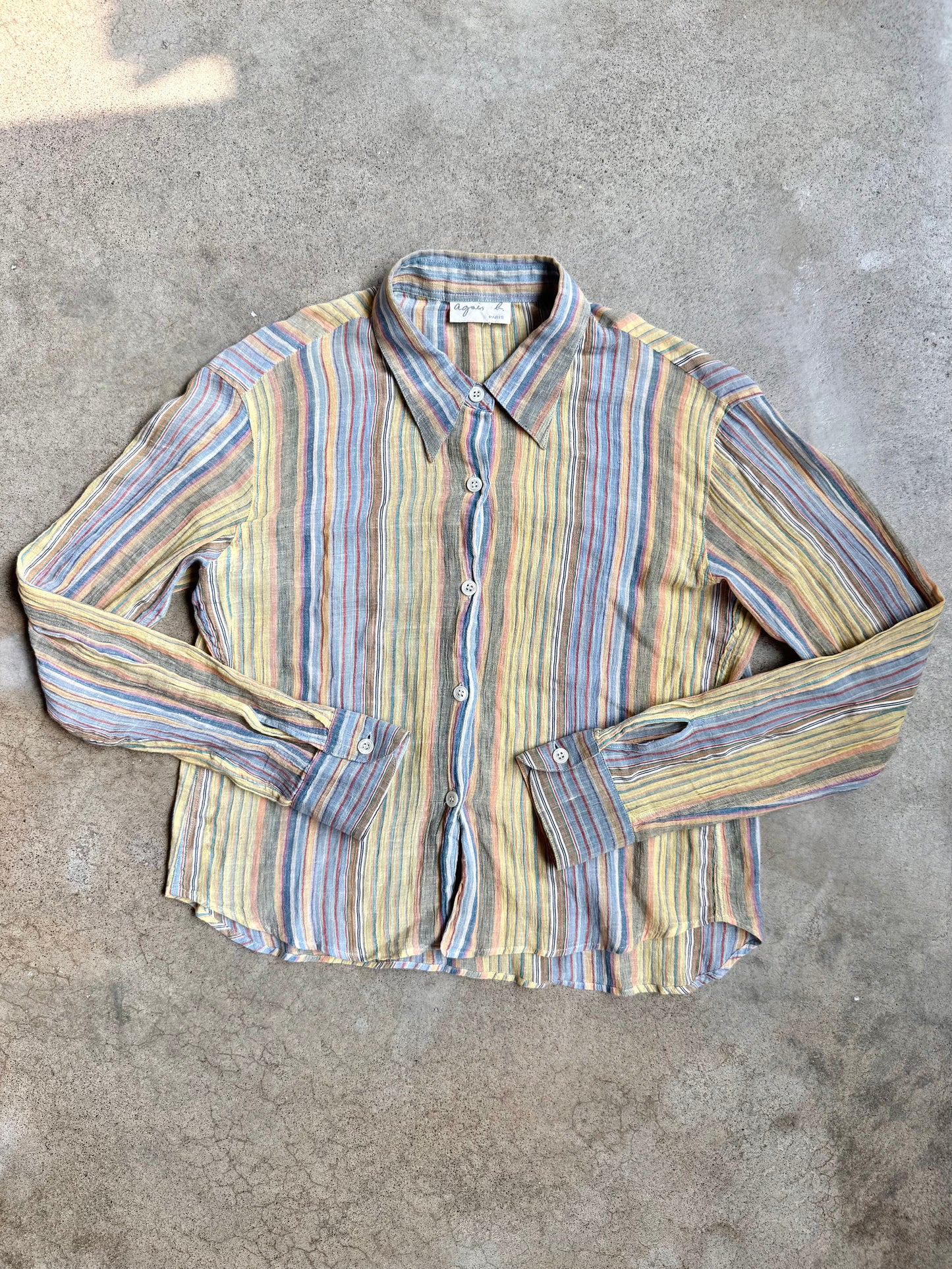 Vintage 1980s Agnés B. Paris Pastel Striped Gauze Blouse | S/M