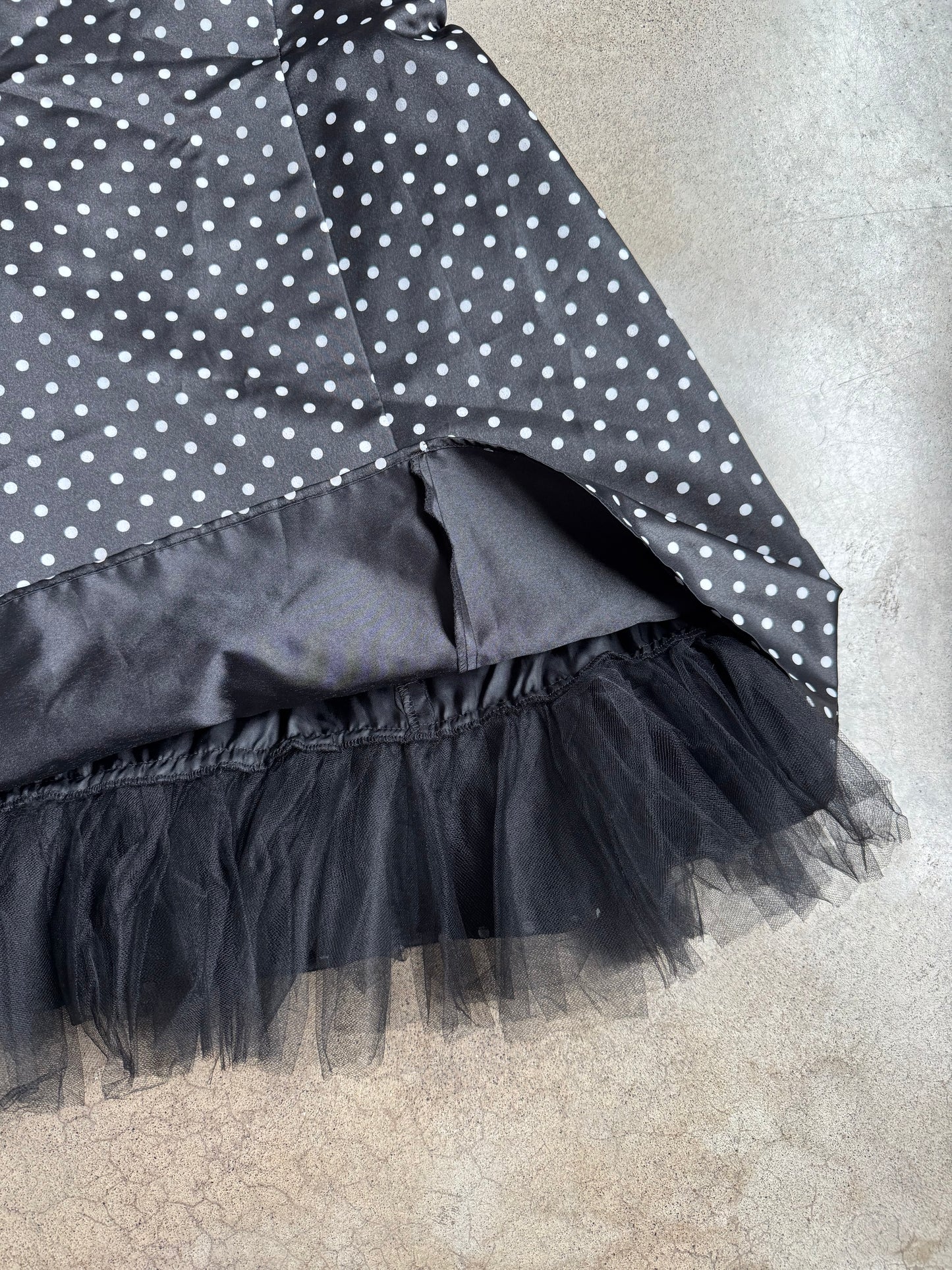 2000s Betsy & Adam Polka Dot Satin Strapless Mini Dress | S/M