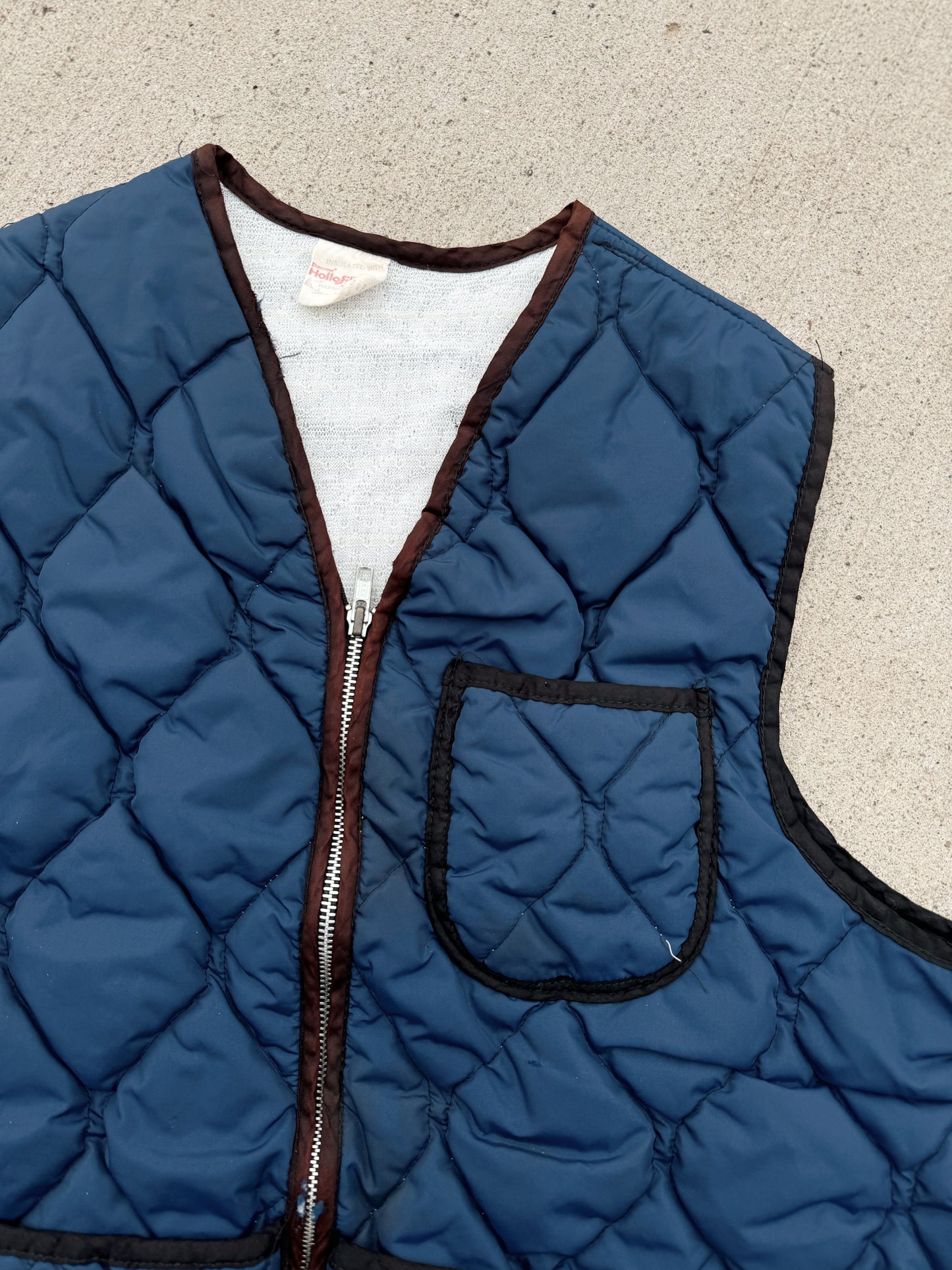 Vintage 1970s Blue Quilted Zip Up Vest | Large