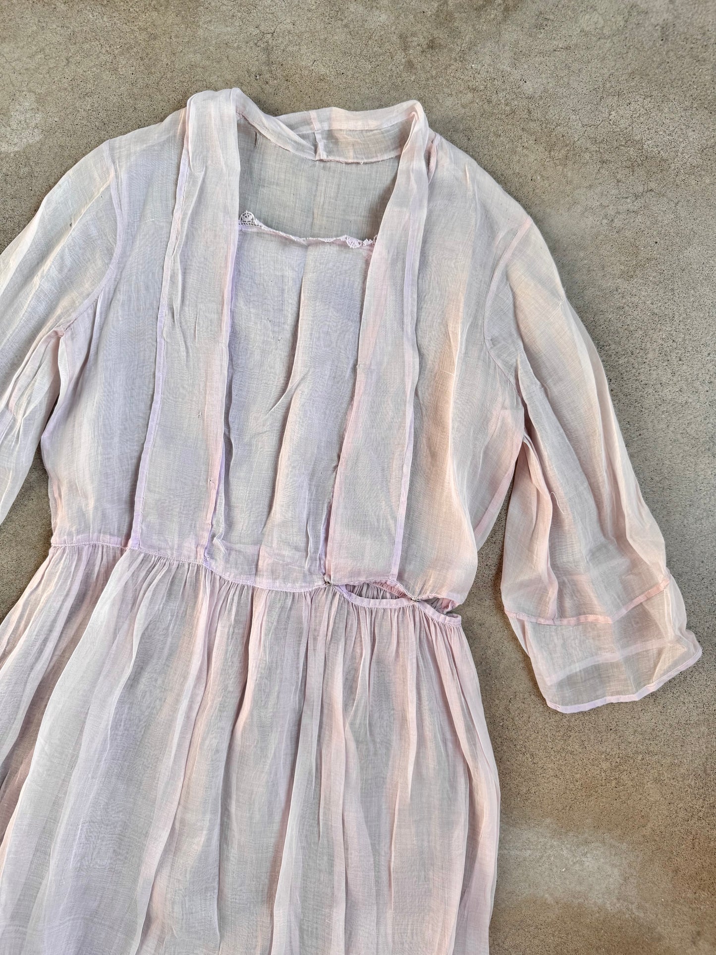 Antique 1920s Handmade Pale Pink Sheer Lawn Dress | Small