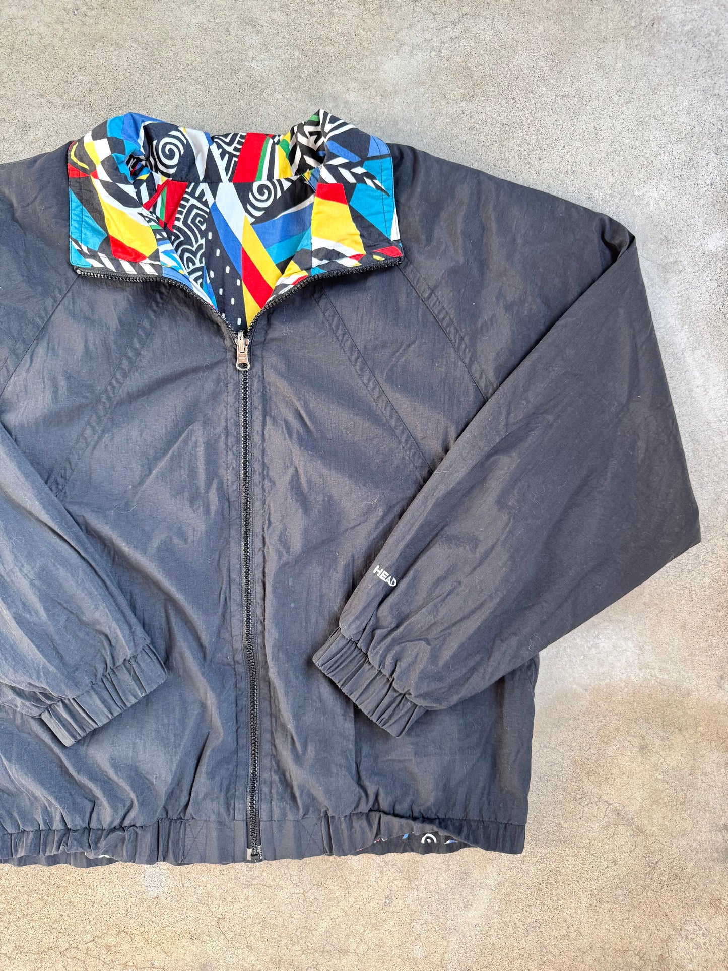 Vintage 1990s Head Reversible Geometric Zip-up Windbreaker Jacket | Large