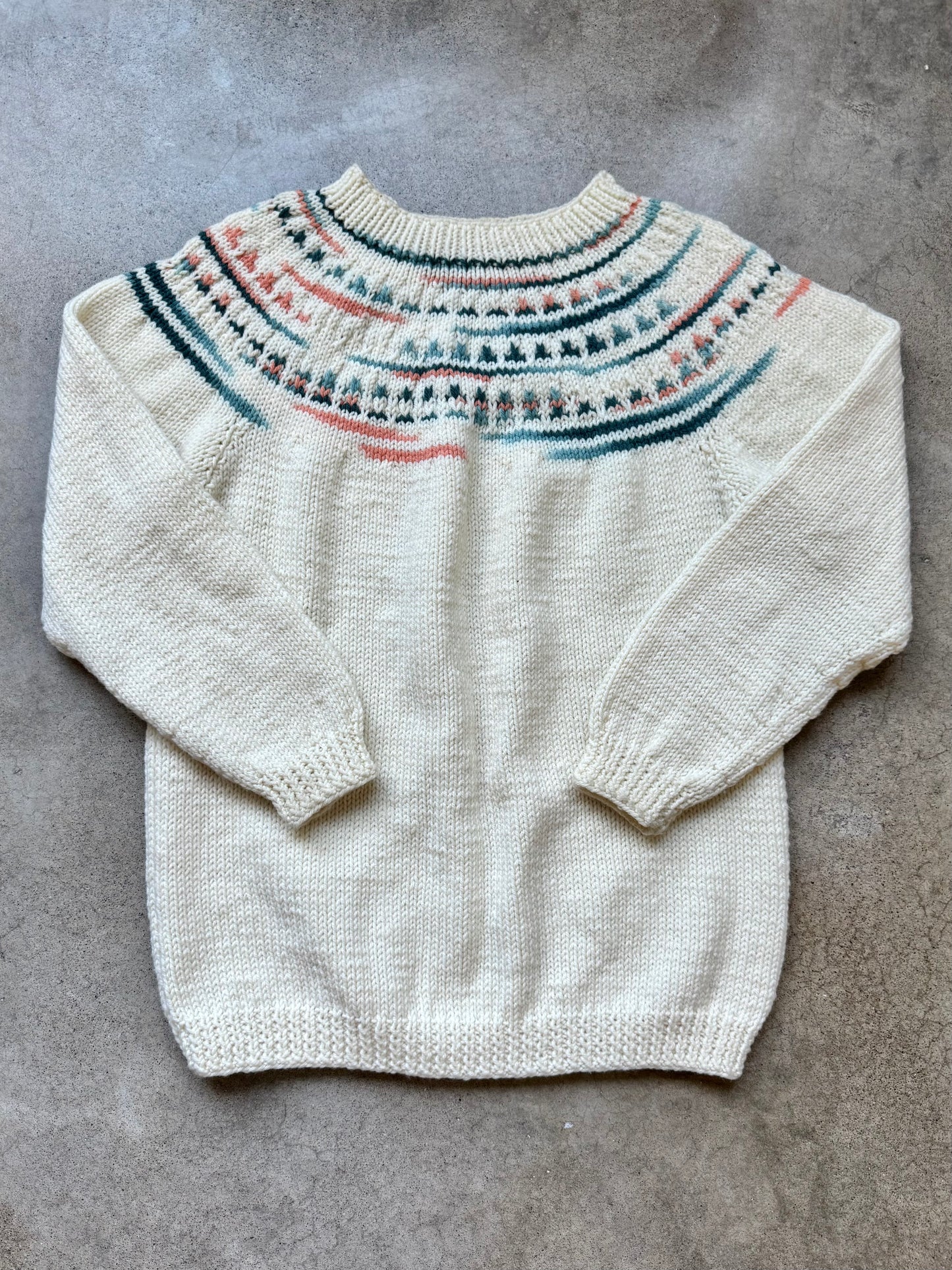 Vintage Cream Hand-Knit Nordic Yoke Sweater | Large