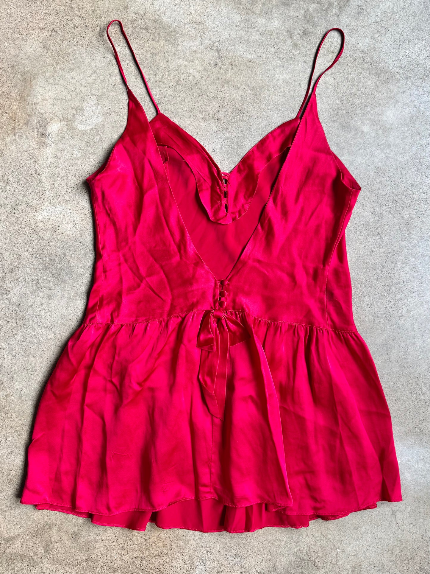 Vintage Victoria’s Secret Gold Label 100% Silk Red Drop Waist Mini Slip Dress | Large