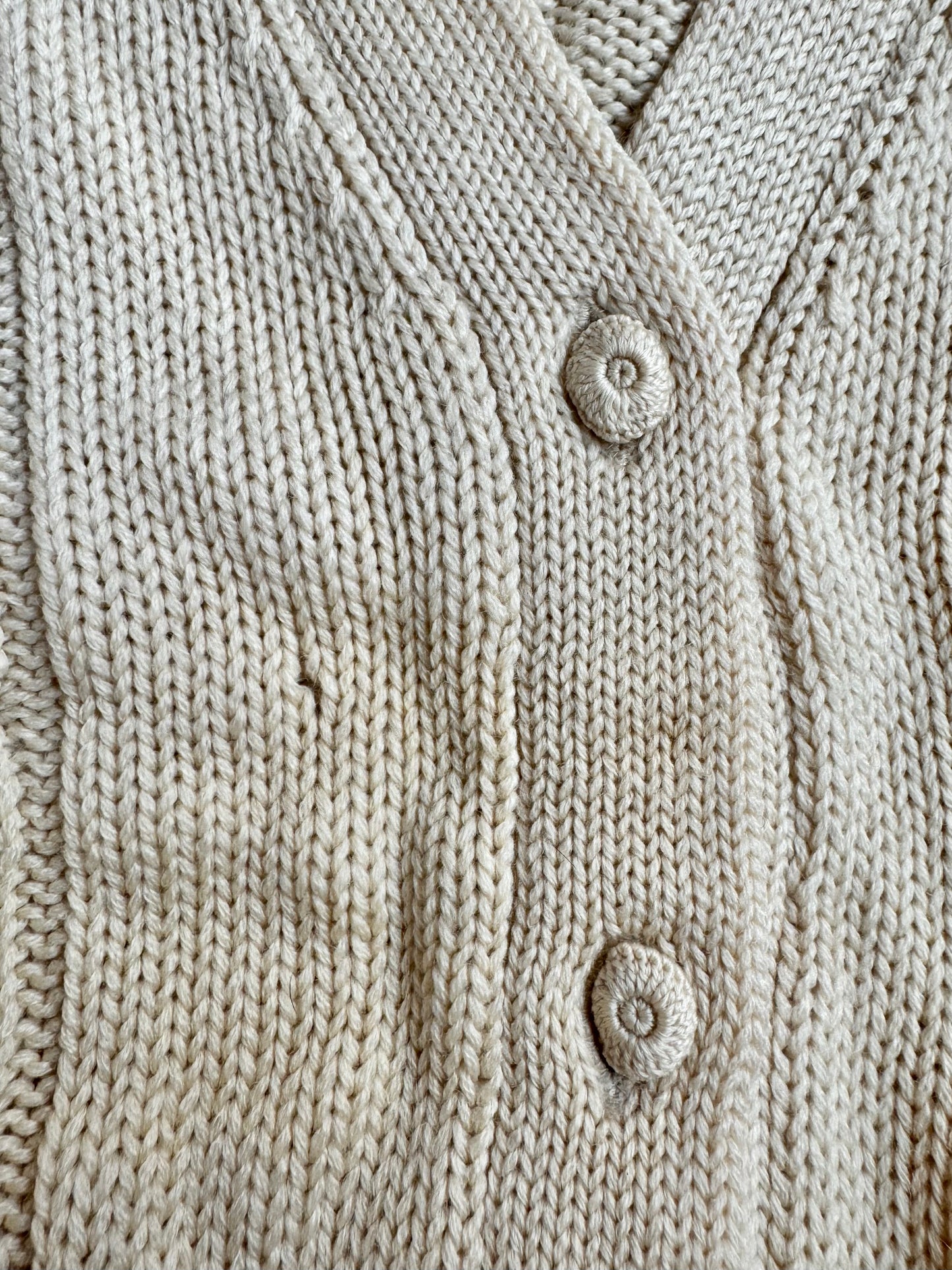 Vintage 1960s Sears 100% Wool Cream Cable Knit Belted Cardigan | Medium