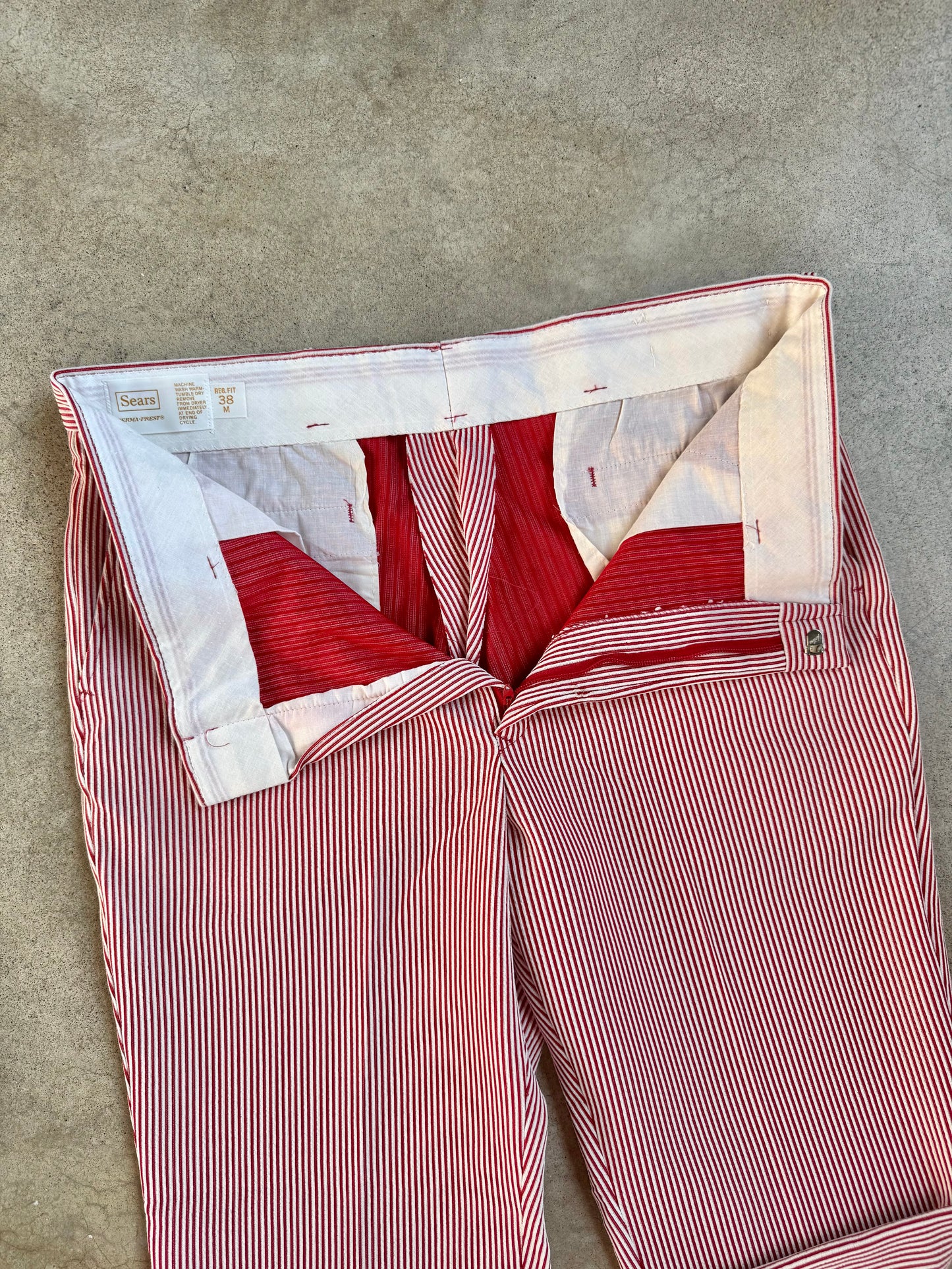 Vintage 1970s Sears Perma-Prest Red & White Striped Trousers | Waist 36”