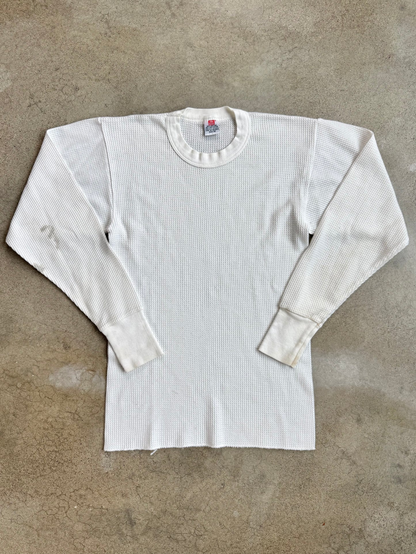 Vintage 1980s Hanes White Waffle Knit Thermal | Small