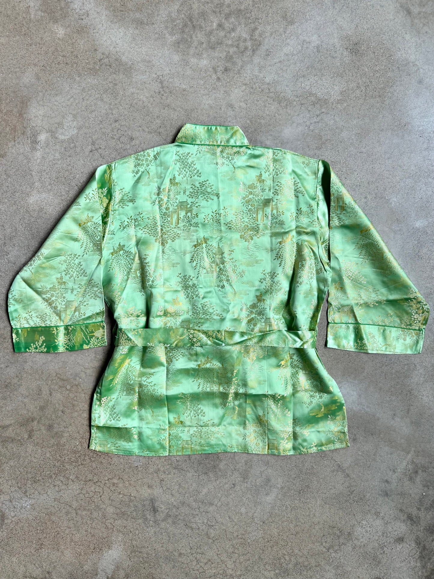 Vintage 1950s Chinese Tang Jade Green & Black Silk Two-Piece Outfit | Medium