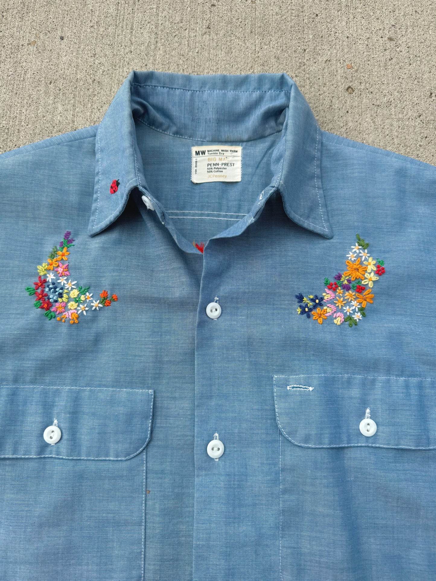 Vintage 1970s Hand Embroidered Big Mac Button Down Shirt