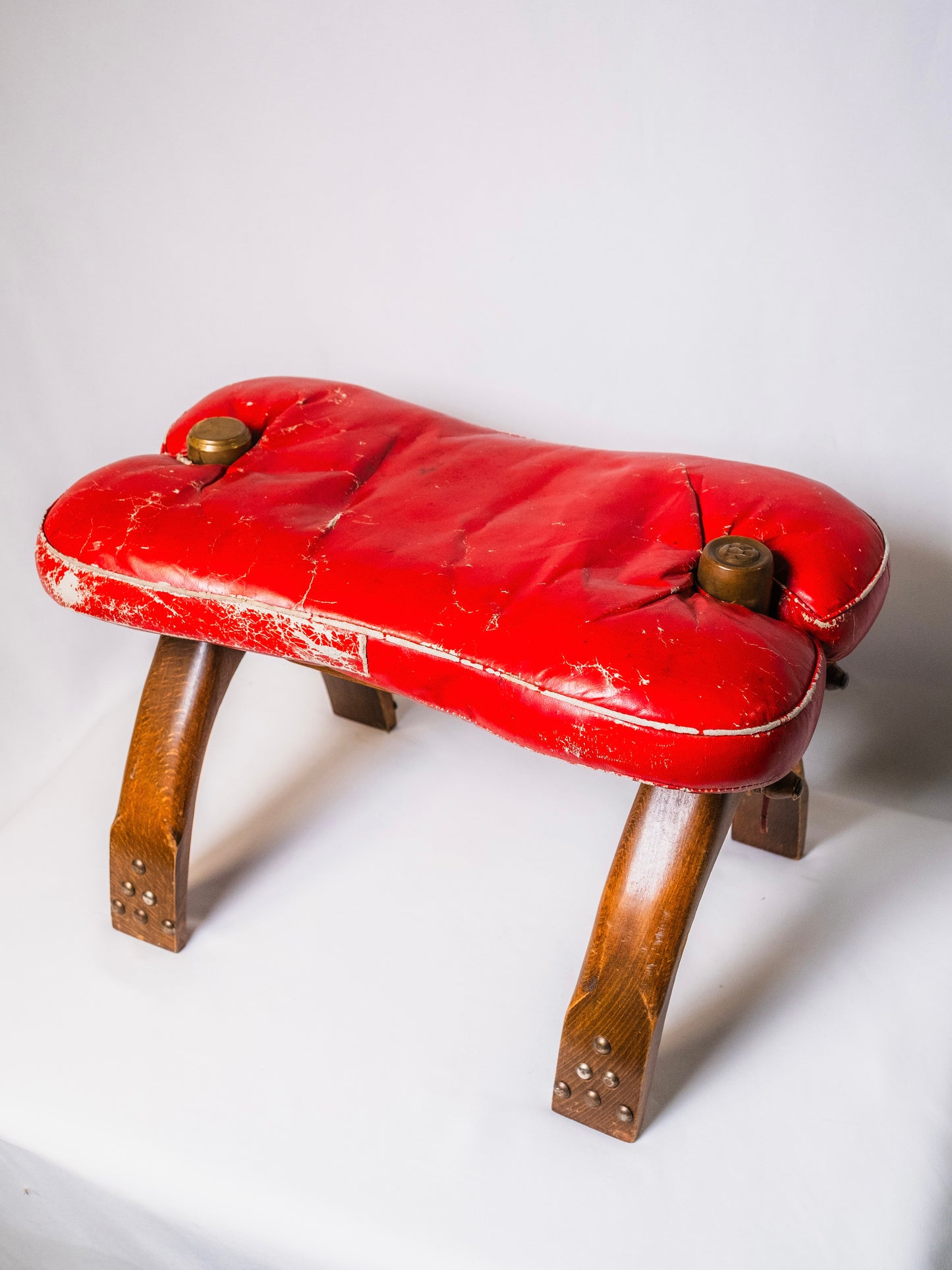 Vintage 1960s Rustic Camel Saddle Footstool