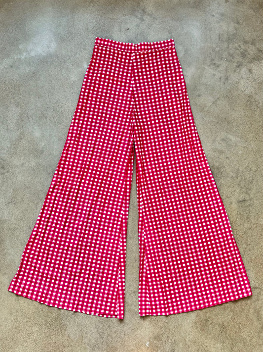Vintage 1960s Pink Gingham High-Waisted Bell Bottom Pants | Waist 27”