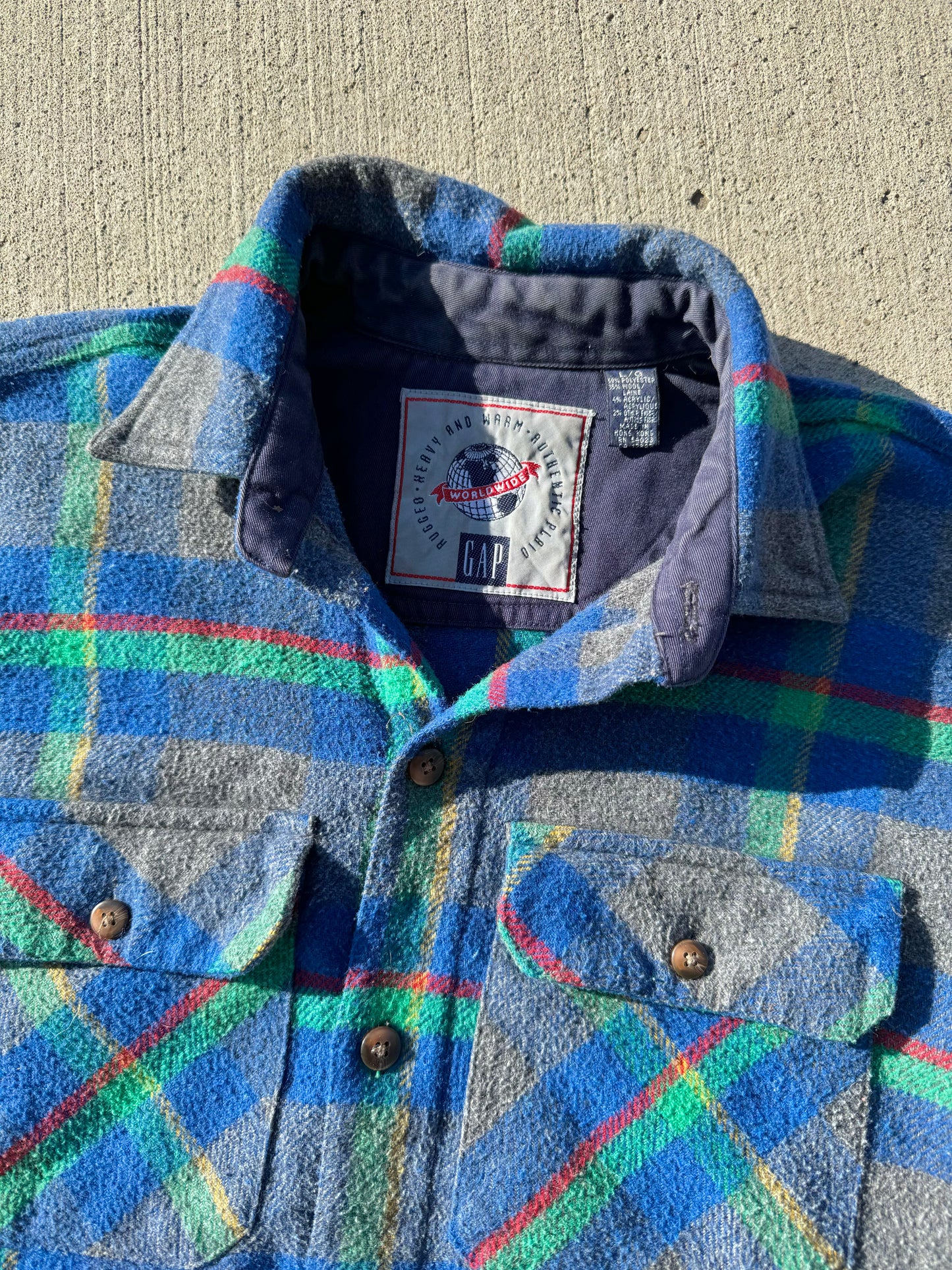 Vintage 1990s Gap Wool Blend Plaid Flannel Shirt | Large