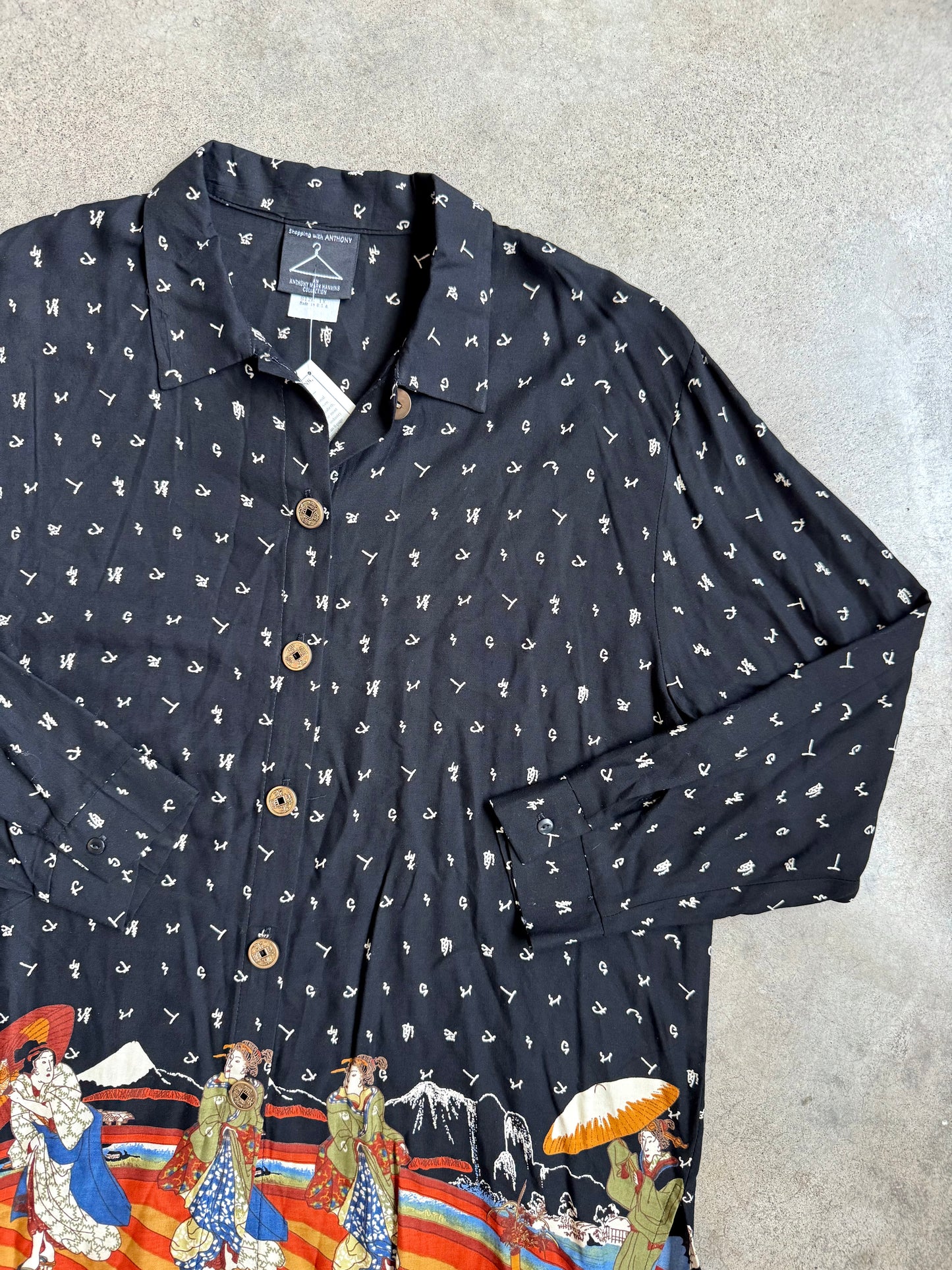 Vintage Anthony Mark Hankins Asian Printed Blouse | 1X