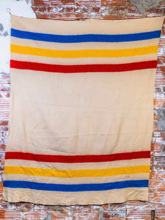 Vintage 1950s Hudson Bay Style Striped Wool Camp Blanket