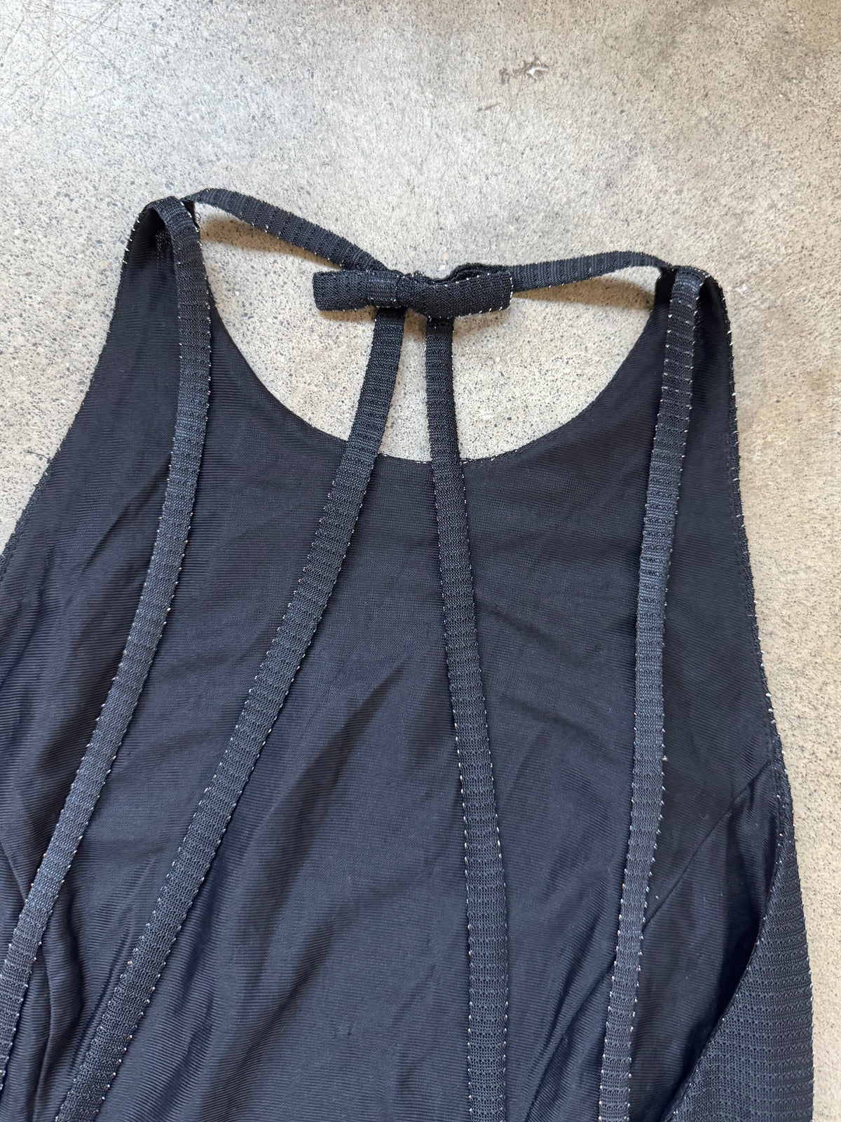 Vintage 1990s Reggio Black Metallic Knit Strappy Halter Dress | Medium
