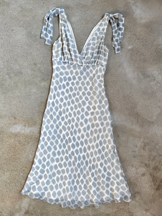 Vintage 1990s BCBG Maxazria Grey & White Printed Silk Dress | XS
