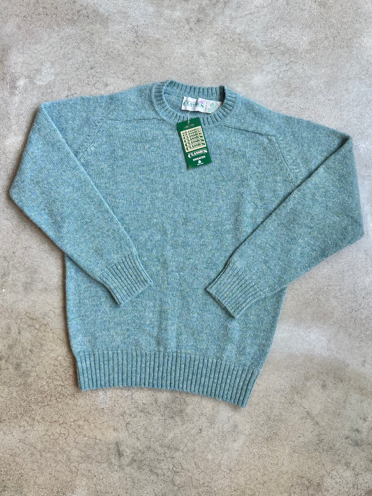 Vintage 1980s Sears Classics Teal Marled Wool Knit Crewneck Sweater | Medium