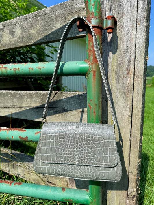 Vintage 1990s Liz Claiborne Grey Faux Croc Shoulder Bag