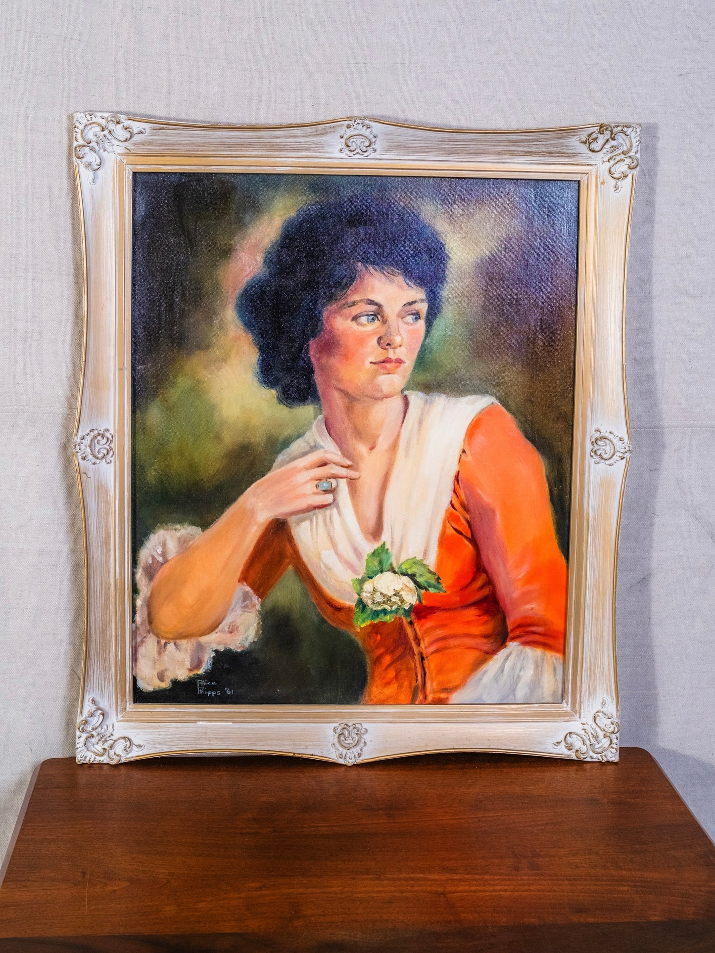 Vintage 1960s Framed & Signed "Dark Haired Lady" Oil on Canvas Painting