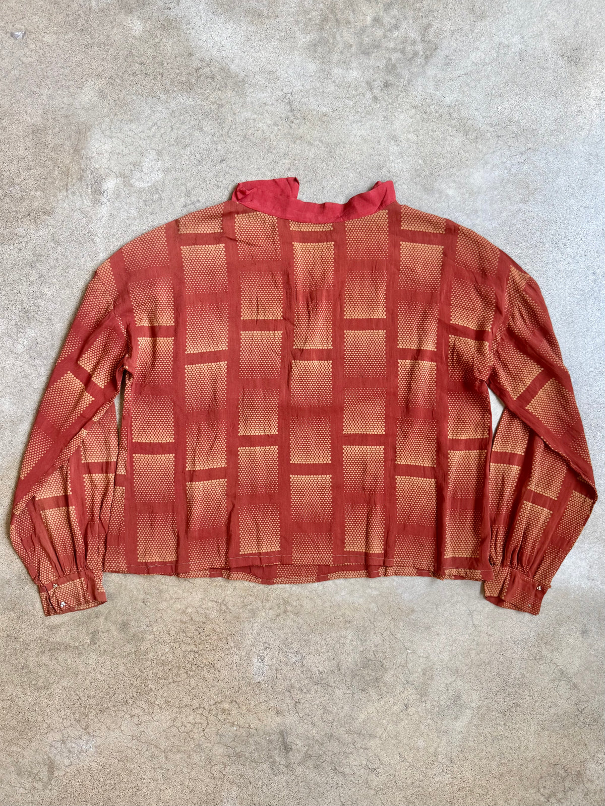 Antique 1930’s Burnt Orange Geometric Dotted Silk Neck Tie Blouse | Medium