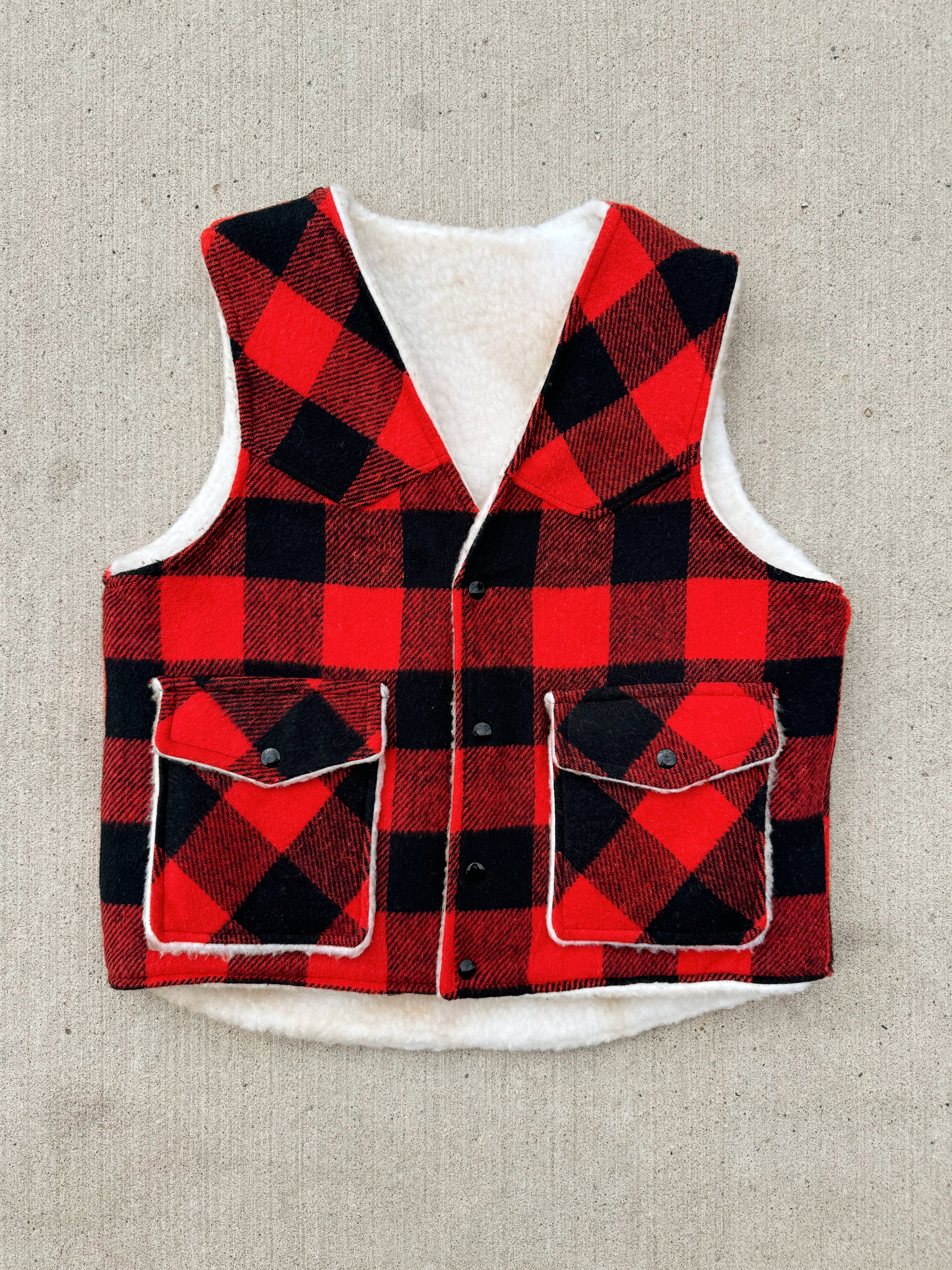 Vintage Weatherguard Red Buffalo Plaid Sherpa Lined Vest Large