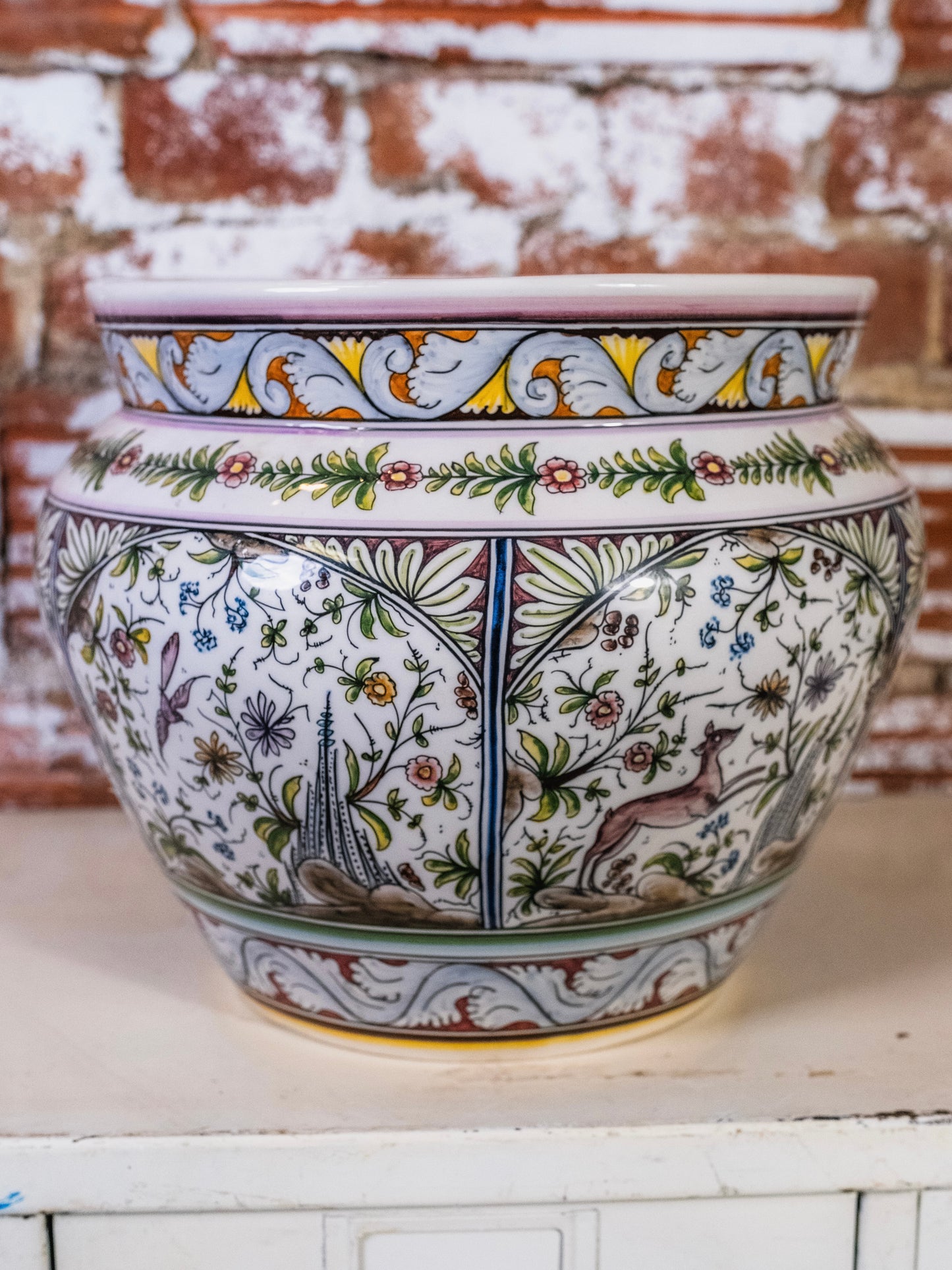 Vintage Portuguese Coimbra Hand-Painted Ceramic Planter