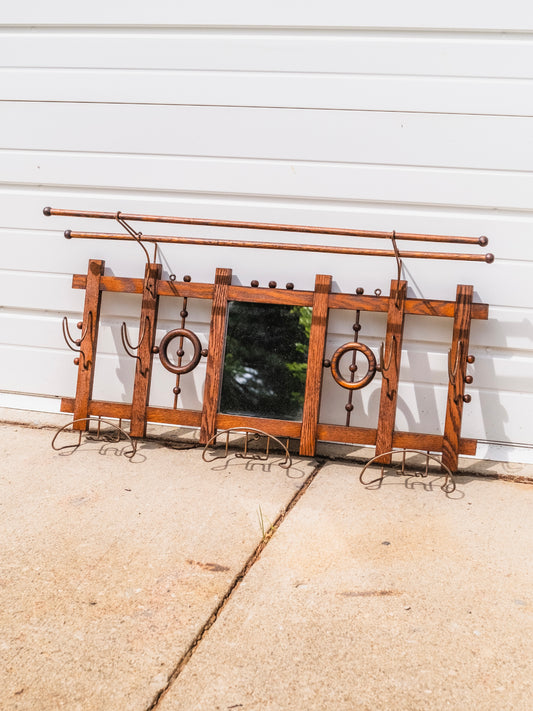 Antique Victorian Mirrored Hat & Coat Wall Rack