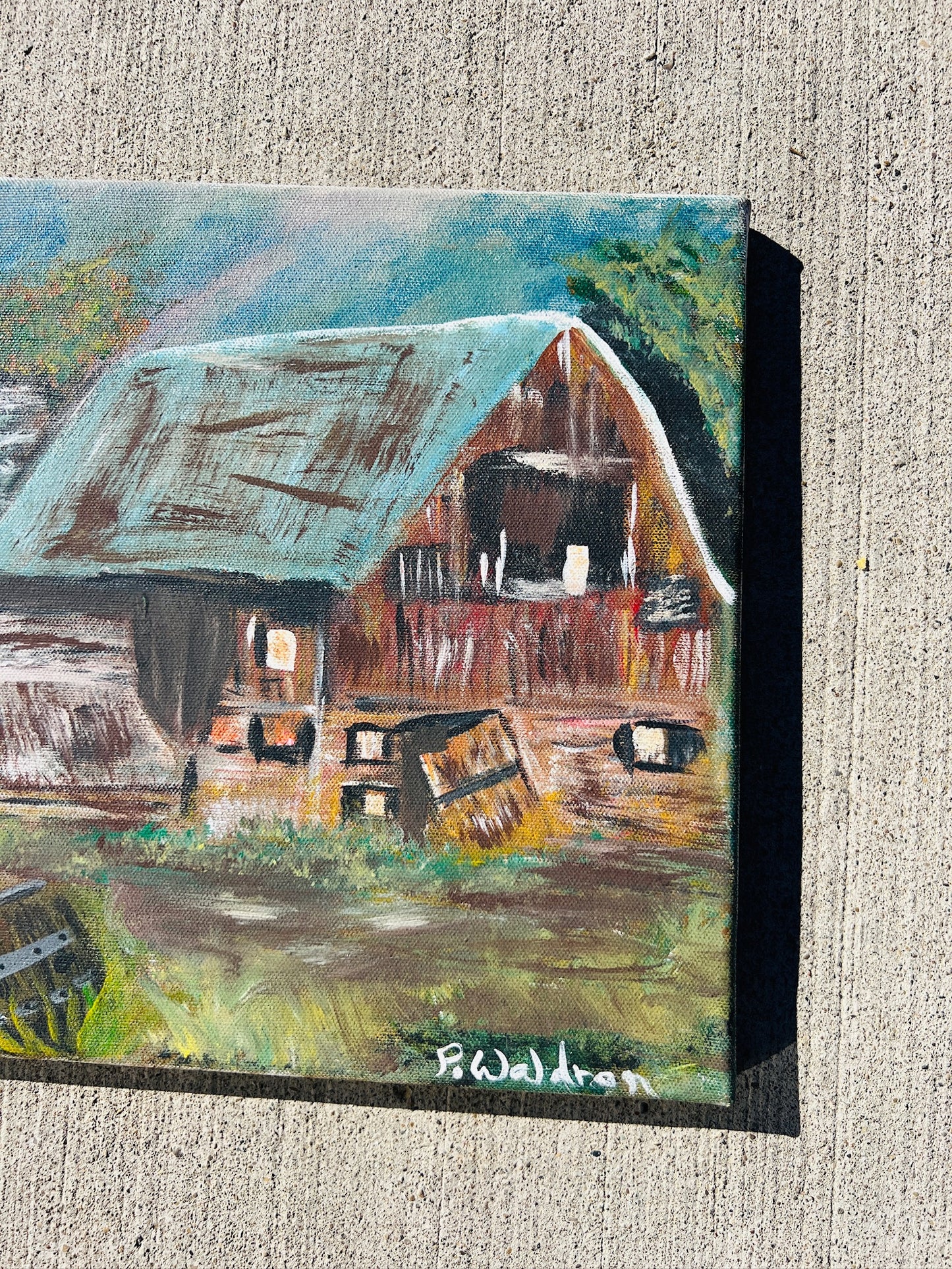 Vintage Oil on Canvas Farm Scene Painting