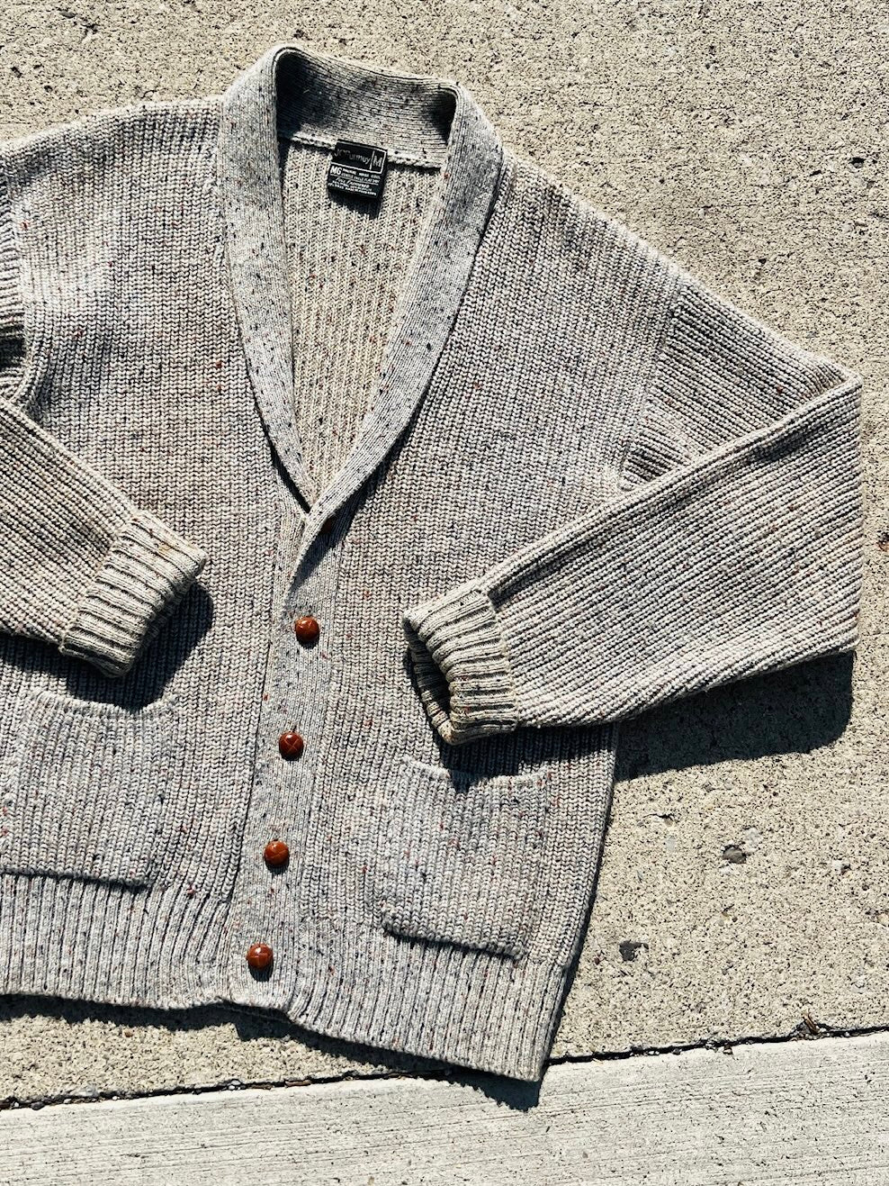 Vintage 1970s JCPenney Grey Speckled Wool Knit Cardigan | Medium