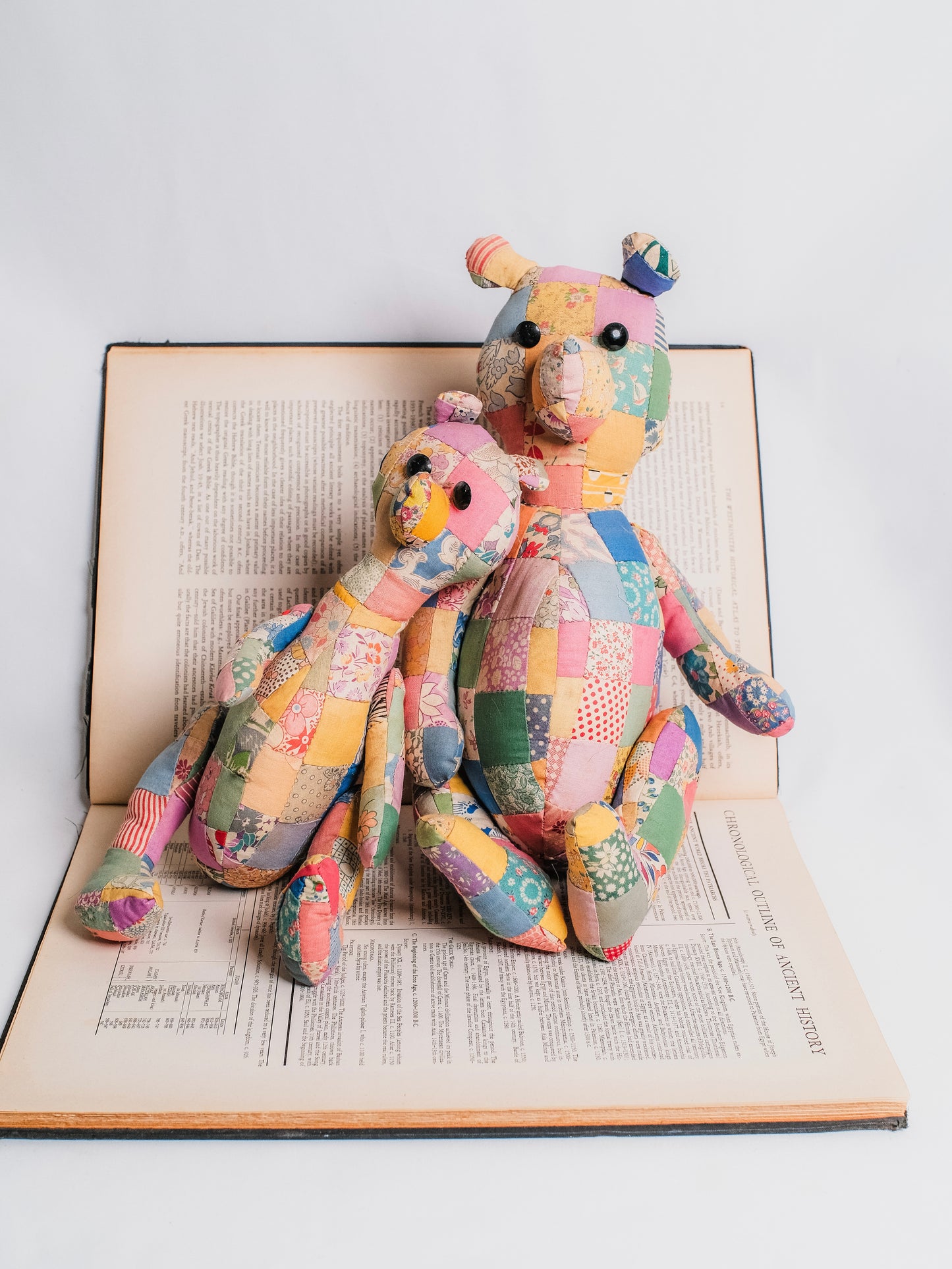 Vintage 1940s Handmade Quilted Patchwork Teddy Bears | Set of 2