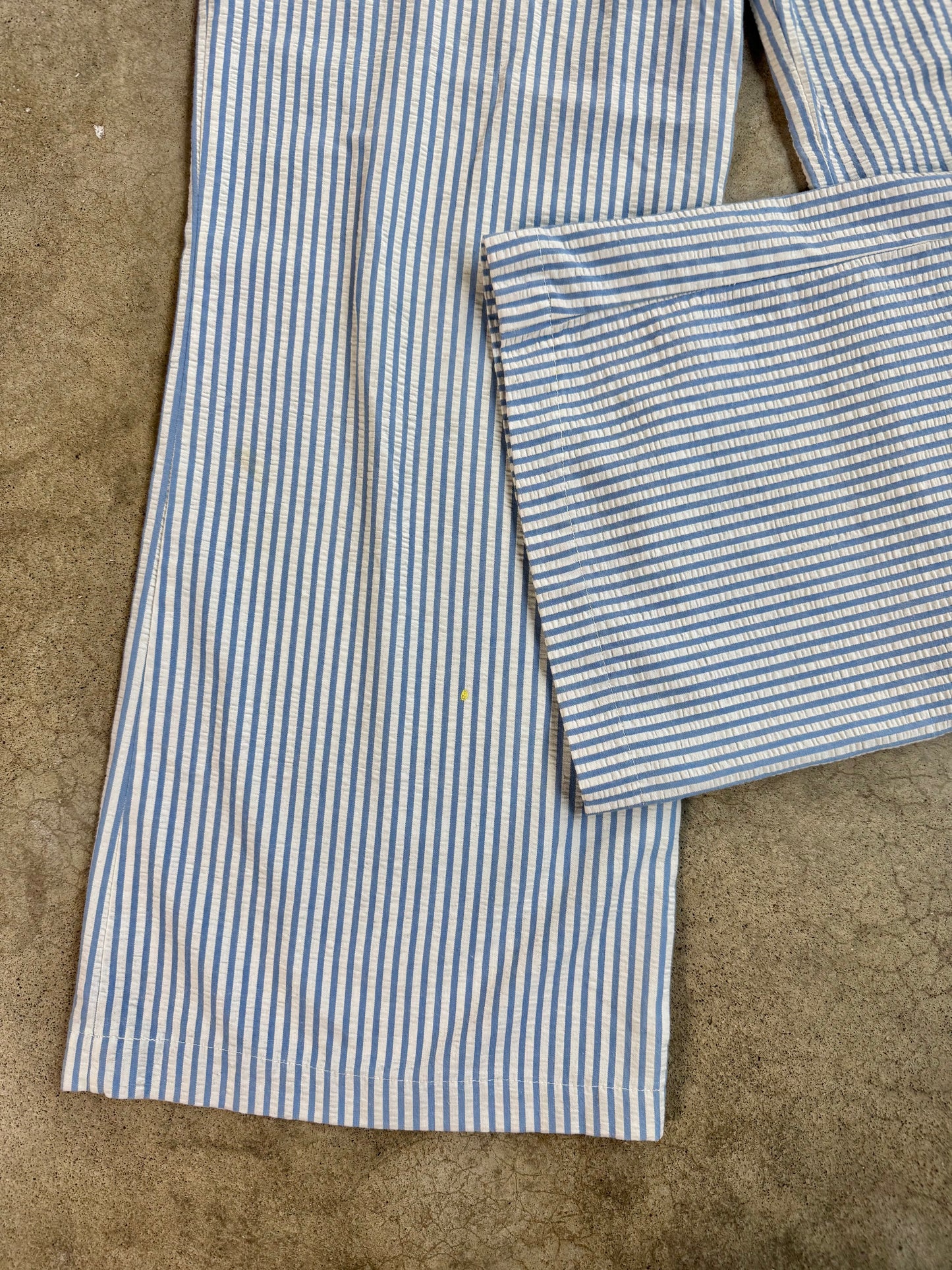 Vintage 1970s Donnkenny Blue Striped Seersucker Wide-Leg Pants | Waist 30”